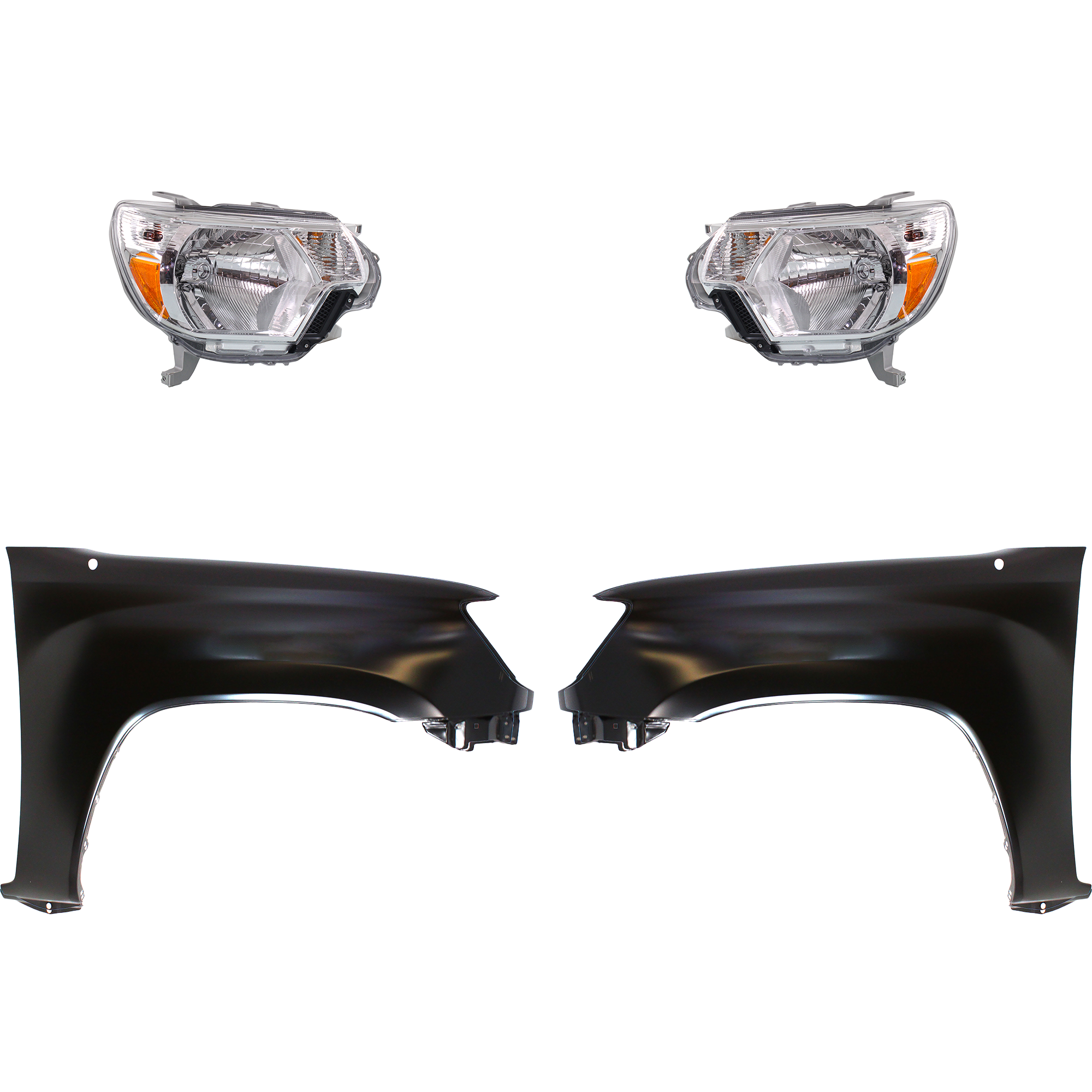 AM TACOMA 12-15 HEAD LAMP RH AND LH Assembly Halogen 4 pc Kit with Fenders SKU KIT 031323-22803 Partslink TO2502213 TO2503213 TO1240206 TO1241206 OEM 8111004181-8115004181-53812040