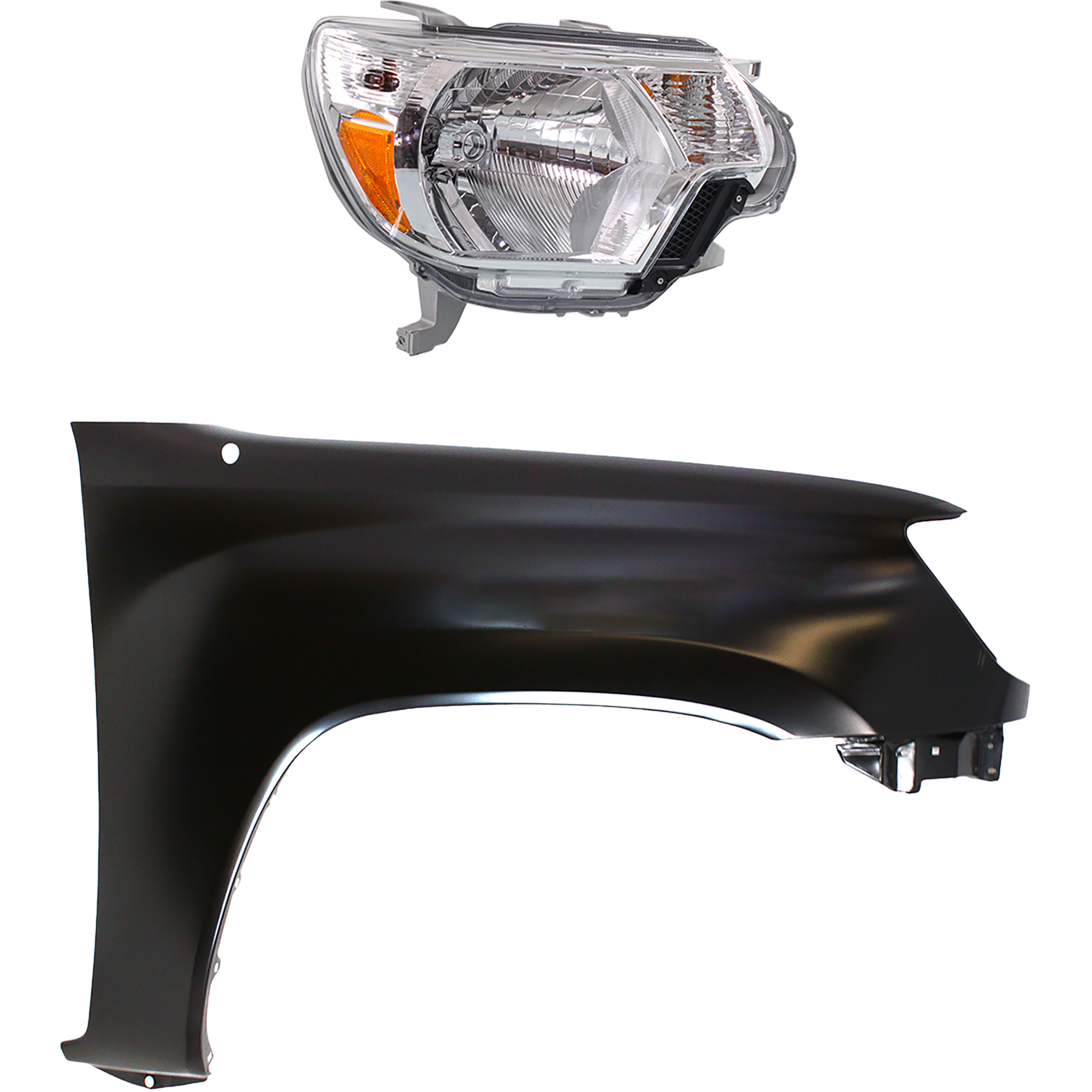 AM TACOMA 12-15 HEAD LAMP RH Assembly Halogen 2 pc Kit with Fender SKU KIT 031323-22804 Partslink TO2503213 TO1241206 OEM 8111004181-5381104090