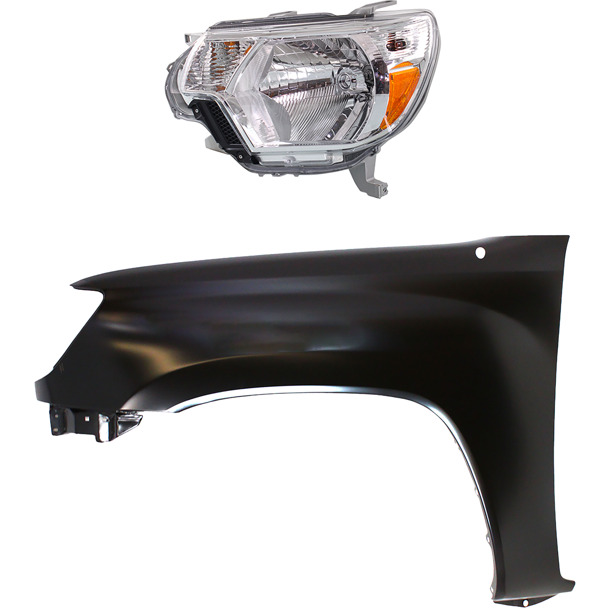 AM TACOMA 12-15 HEAD LAMP LH Assembly Halogen 2 pc Kit with Fender SKU KIT 031323-22805 Partslink TO2502213 TO1240206 OEM 8115004181-5381204090