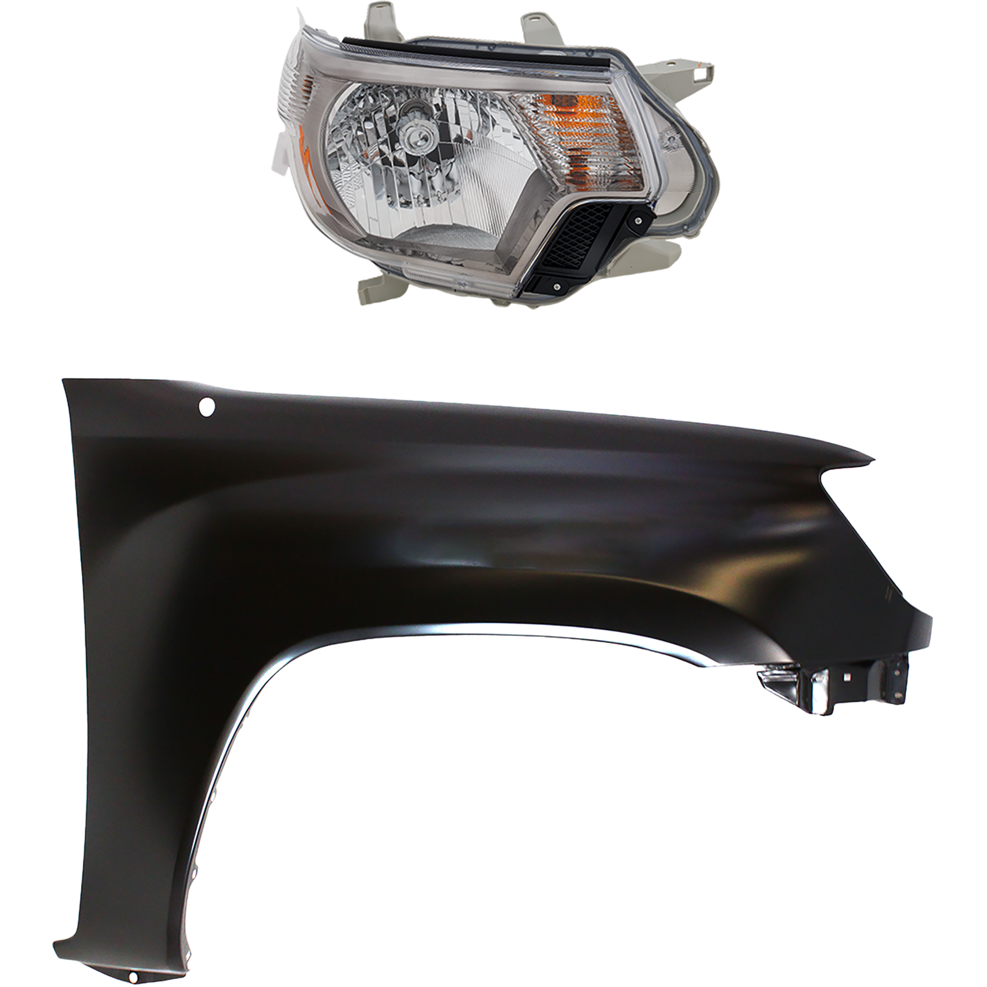 AM TACOMA 14-15 HEAD LAMP RH Assembly 2 pc Kit with Fender SKU KIT 031323-22904 Partslink TO2503232 TO1241206 OEM 81-110-042-215-381-100-000