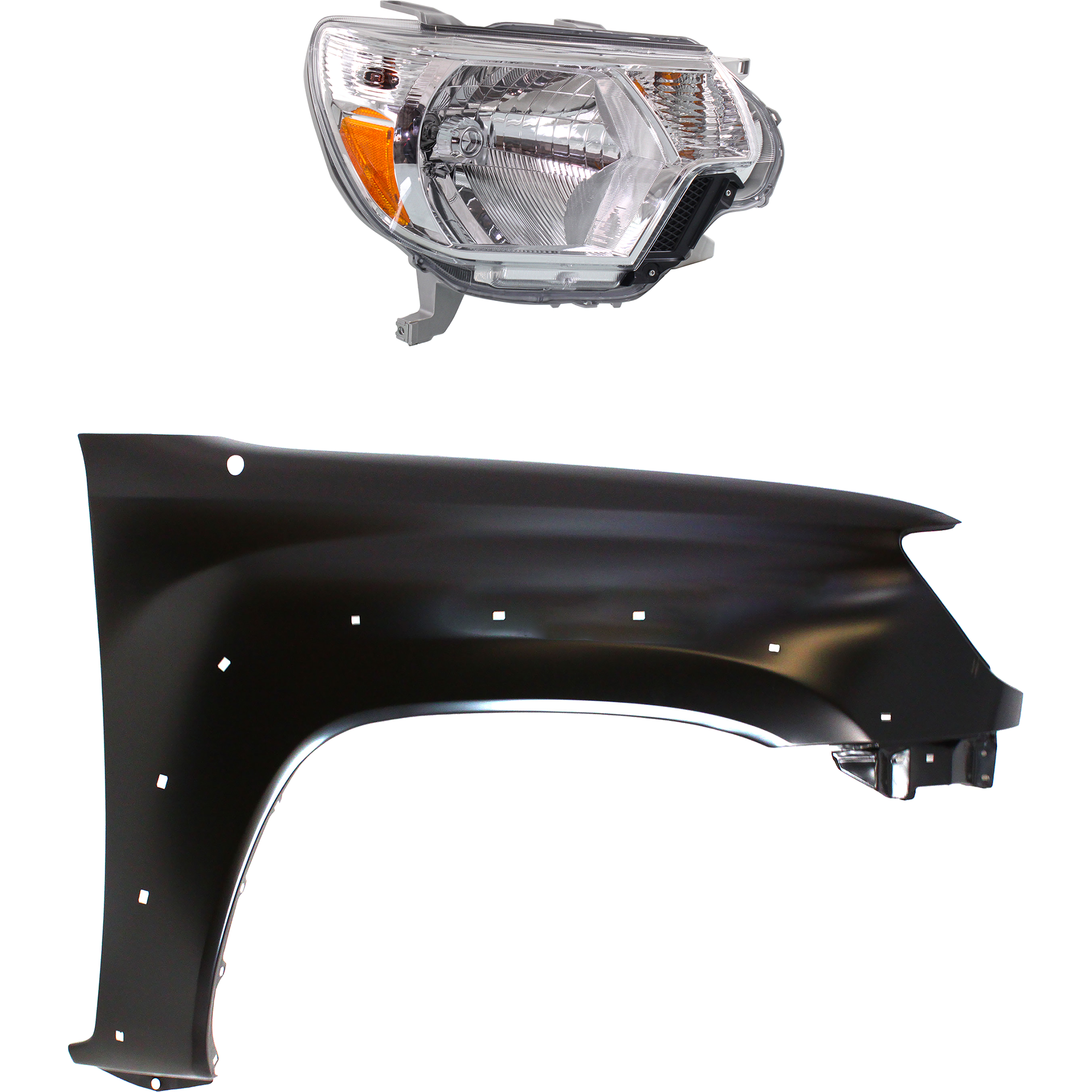 AM TACOMA 12-15 HEAD LAMP RH Assembly Halogen 2 pc Kit with Fender SKU KIT 031323-23004 Partslink TO2503213 TO1241208 OEM 8111004181-5381104100