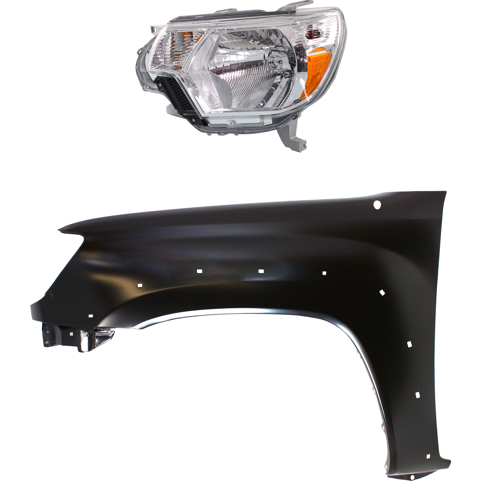 AM TACOMA 12-15 HEAD LAMP LH Assembly Halogen 2 pc Kit with Fender SKU KIT 031323-23005 Partslink TO2502213 TO1240208 OEM 8115004181-5381204100
