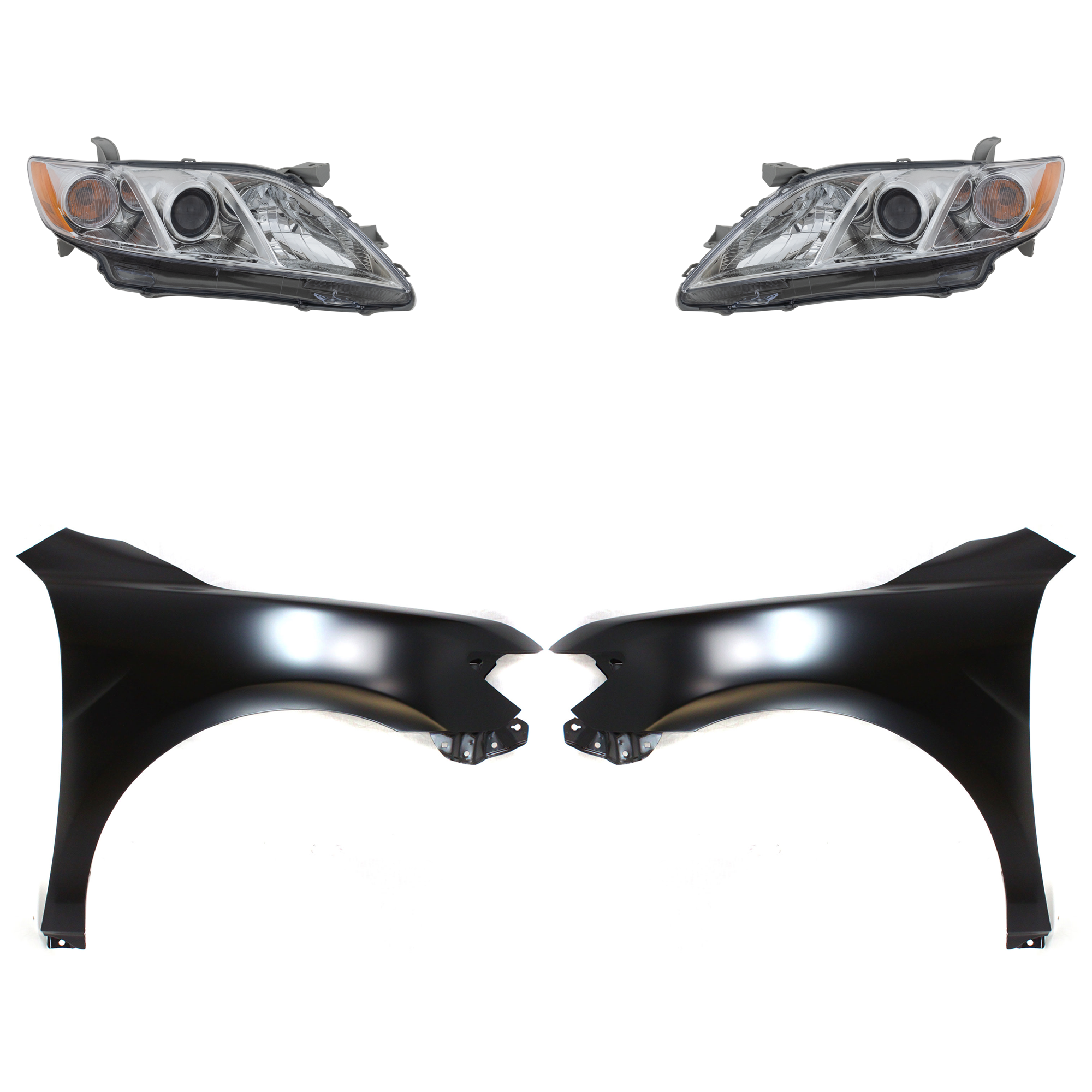 AM CAMRY 07-09 HEAD LAMP RH AND LH Assembly Halogen 4 pc Kit with Fenders CAPA SKU KIT 031323-2303 Partslink TO1240211C TO1241211C TO2502197C TO2503197C OEM 5380106110-5380206120-8111006B