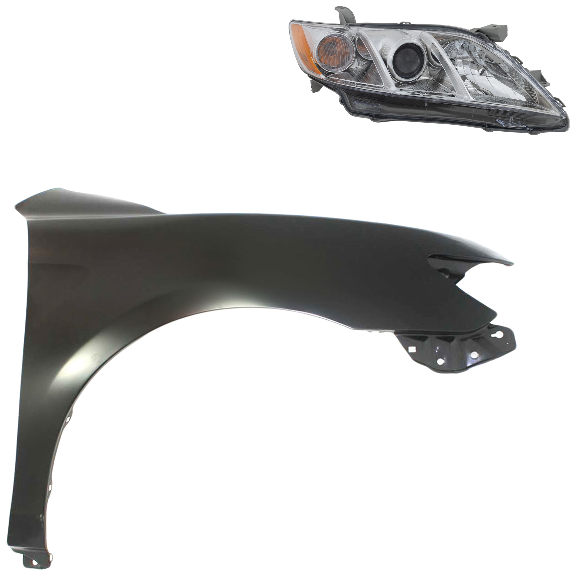 AM CAMRY 07-09 HEAD LAMP RH Assembly Halogen 2 pc Kit with Fender CAPA SKU KIT 031323-2304 Partslink TO1241211C TO2503197C OEM 5380106110-8111006B90
