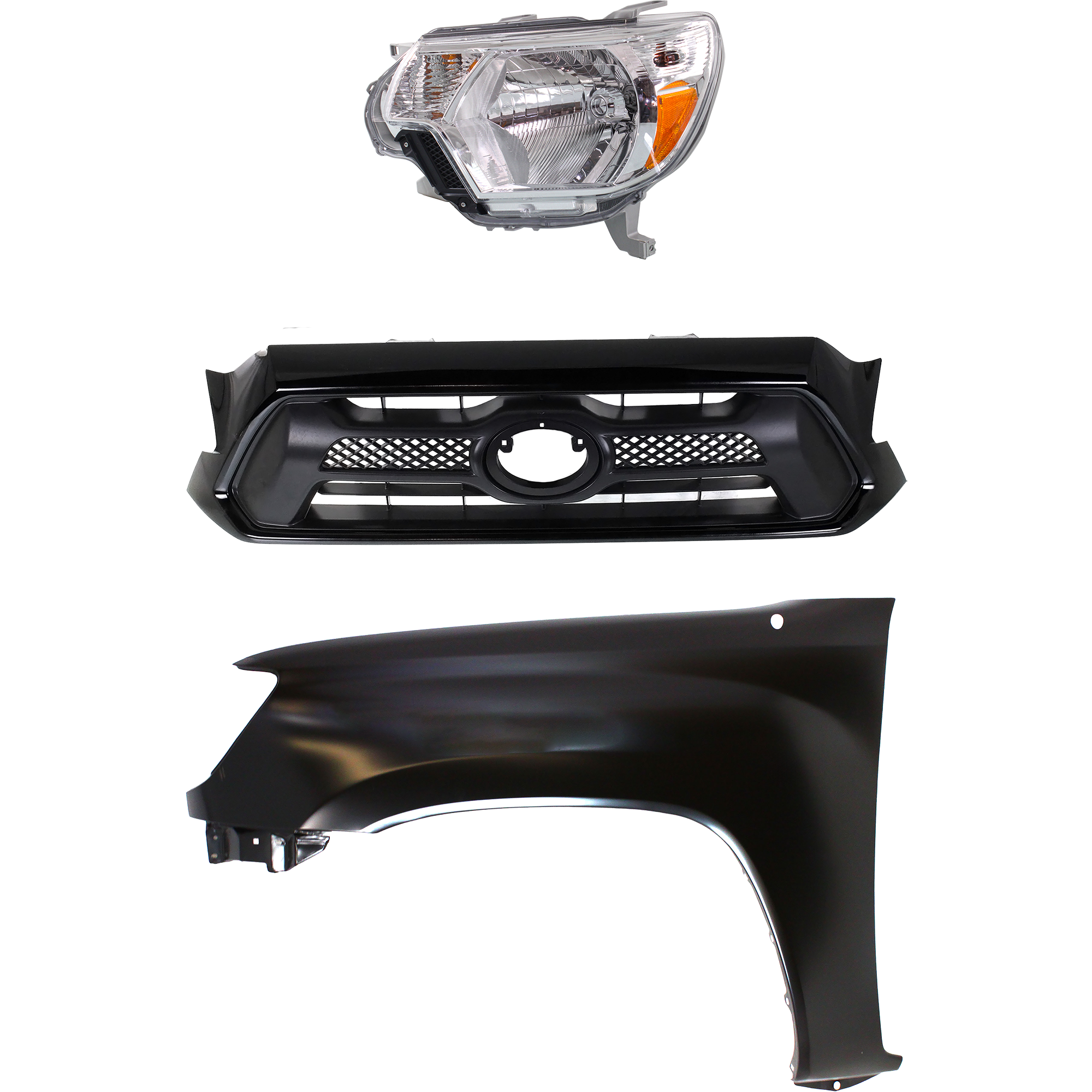 AM TACOMA 12-15 HEAD LAMP LH Assembly Halogen 3 pc Kit with Fender and Grille Assembly SKU KIT 031323-23202 Partslink TO2502213 TO1240206 TO1200352 OEM 8115004181-5381204090-53100044