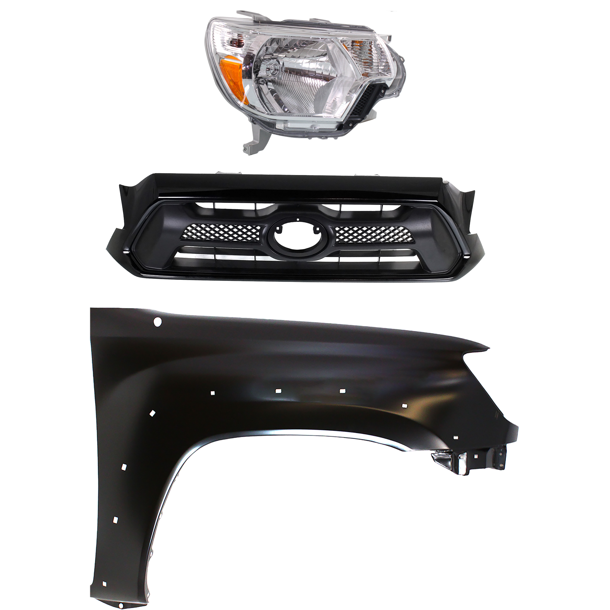 AM TACOMA 12-15 HEAD LAMP RH Assembly Halogen 3 pc Kit with Fender and Grille Assembly SKU KIT 031323-23401 Partslink TO2503213 TO1241208 TO1200352 OEM 8111004181-5381104100-53100044