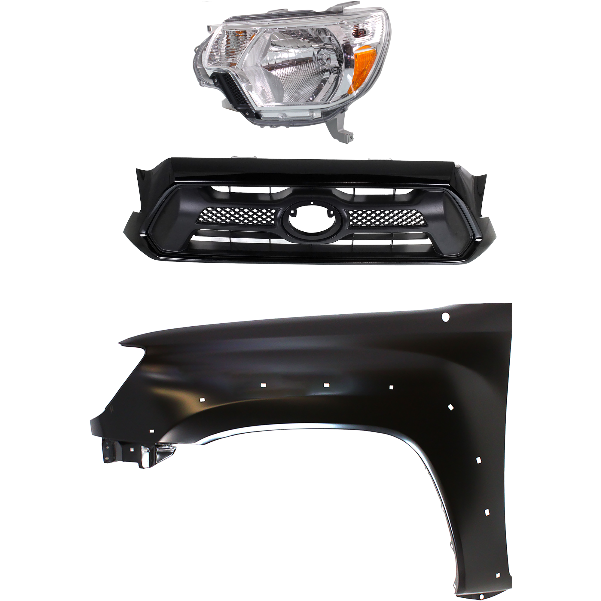 AM TACOMA 12-15 HEAD LAMP LH Assembly Halogen 3 pc Kit with Fender and Grille Assembly SKU KIT 031323-23402 Partslink TO2502213 TO1240208 TO1200352 OEM 8115004181-5381204100-53100044