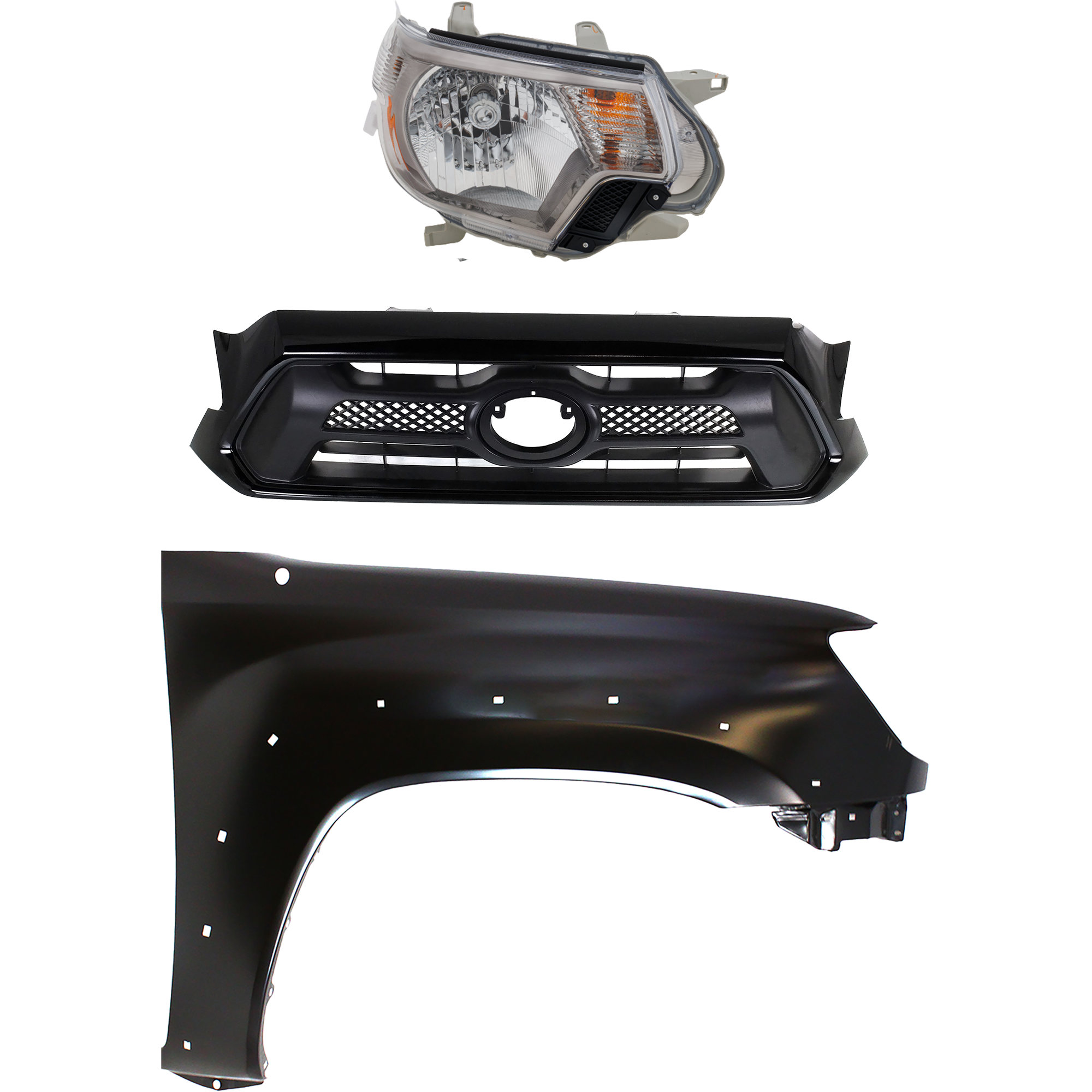 AM TACOMA 14-15 HEAD LAMP RH Assembly 3 pc Kit with Fender and Grille Assembly SKU KIT 031323-23501 Partslink TO2503232 TO1241208 TO1200352 OEM 8-111-004-221-538-110-000-000-000-000