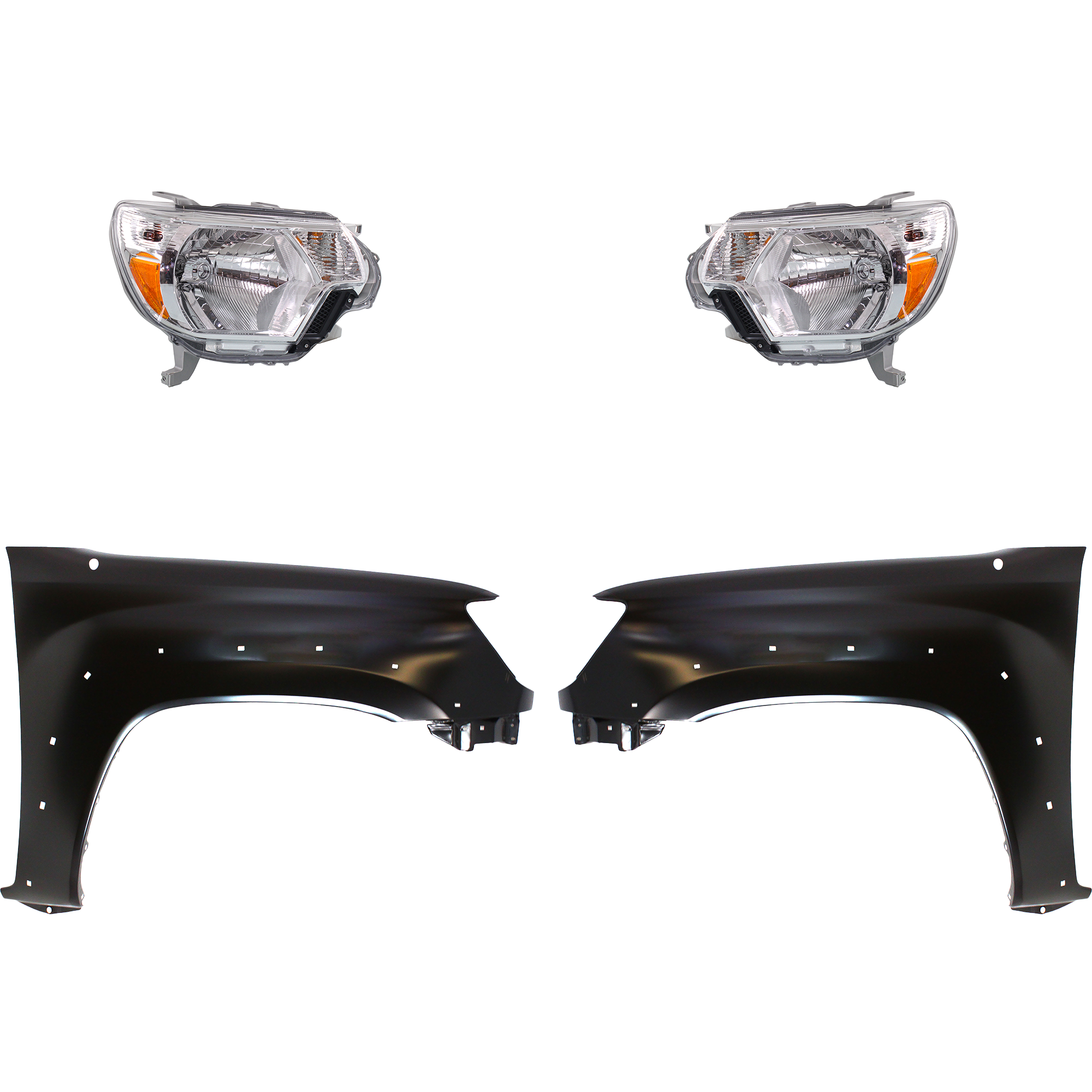 AM TACOMA 12-15 HEAD LAMP RH AND LH Assembly Halogen 4 pc Kit with Fenders SKU KIT 031323-23903 Partslink TO1240208C TO1241208C TO2502213C TO2503213C OEM 5381104100-5381204100-81110041