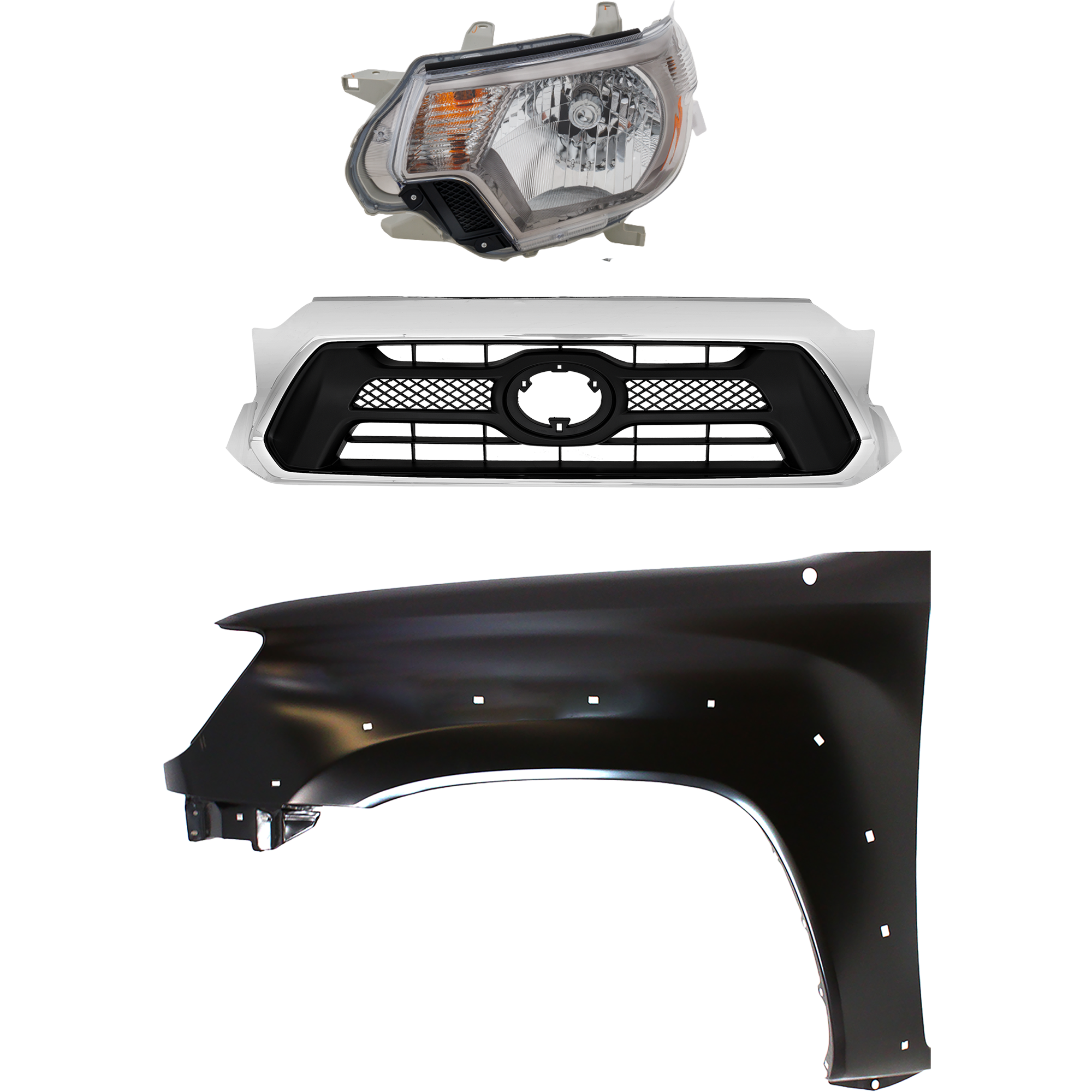 AM TACOMA 14-15 HEAD LAMP LH Assembly 3 pc Kit with Fender and Grille Assembly CAPA SKU KIT 031323-24002 Partslink TO1200351C TO1240208C TO2502232C OEM 5-310-004-491-538-120-000-000-000-000