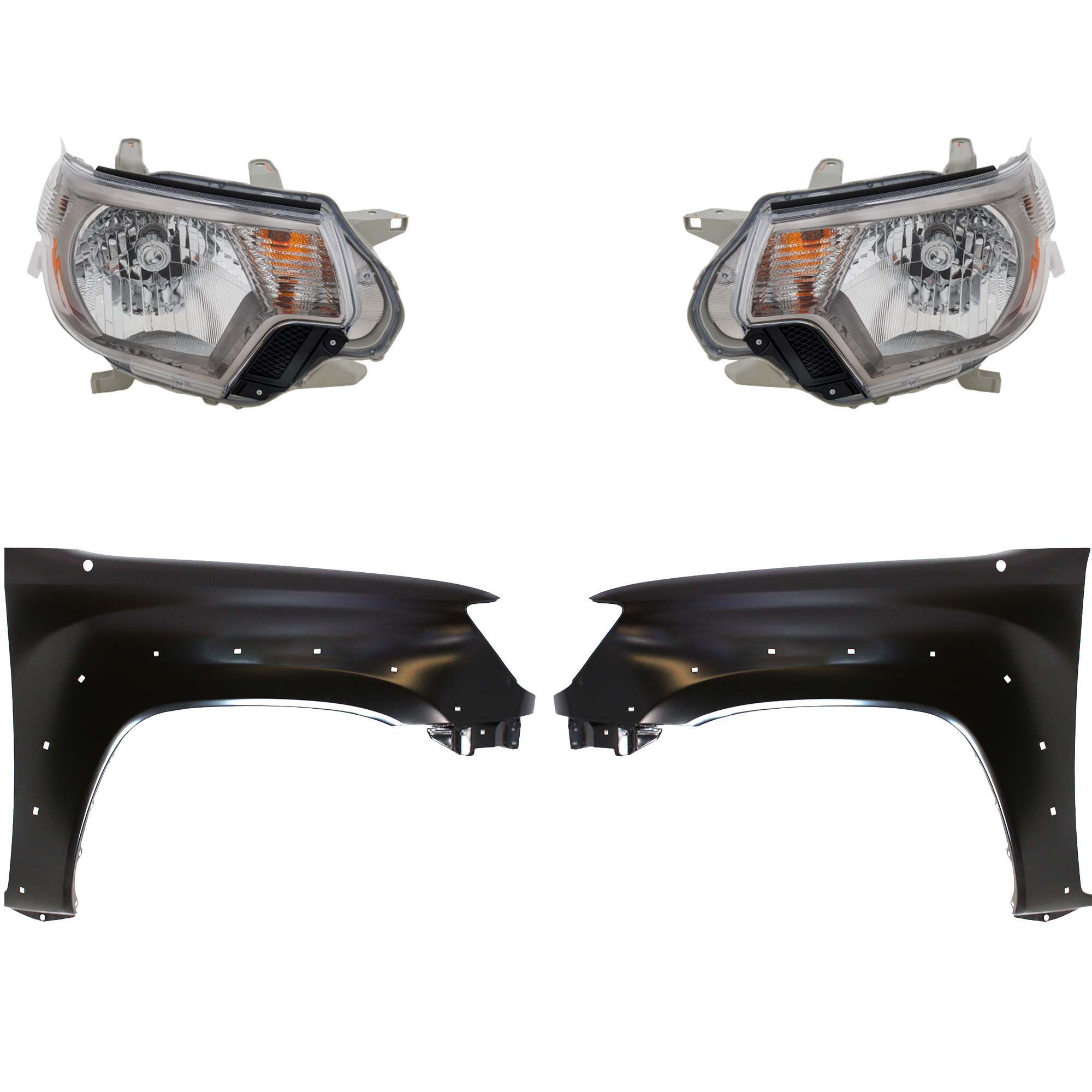 AM TACOMA 14-15 HEAD LAMP RH AND LH Assembly Halogen 4 pc Kit with Fenders CAPA SKU KIT 031323-24003 Partslink TO1240208C TO1241208C TO2502232C TO2503232C OEM 5381104100-5381204100-81110042