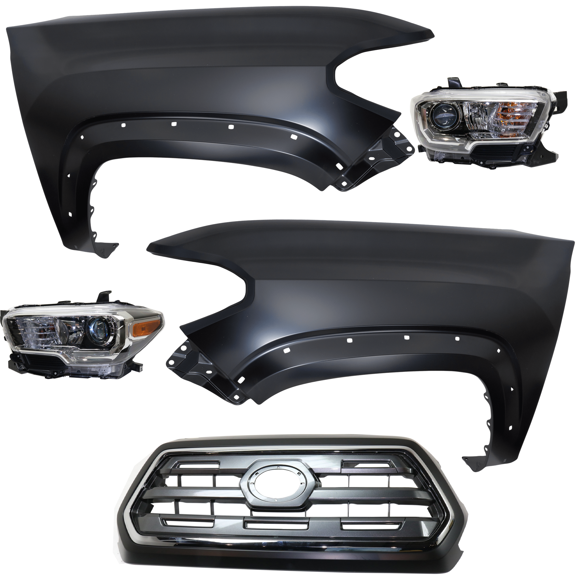AM TACOMA 16-17 HEAD LAMP RH AND LH Assembly Halogen 5 pc Kit with Fender and Grille Assembly CAPA SKU KIT 031323-241 Partslink TO1200409C TO1240262C TO1241262C TO2502243C TO2503243C OEM 5310004540C0-5381104120-538120
