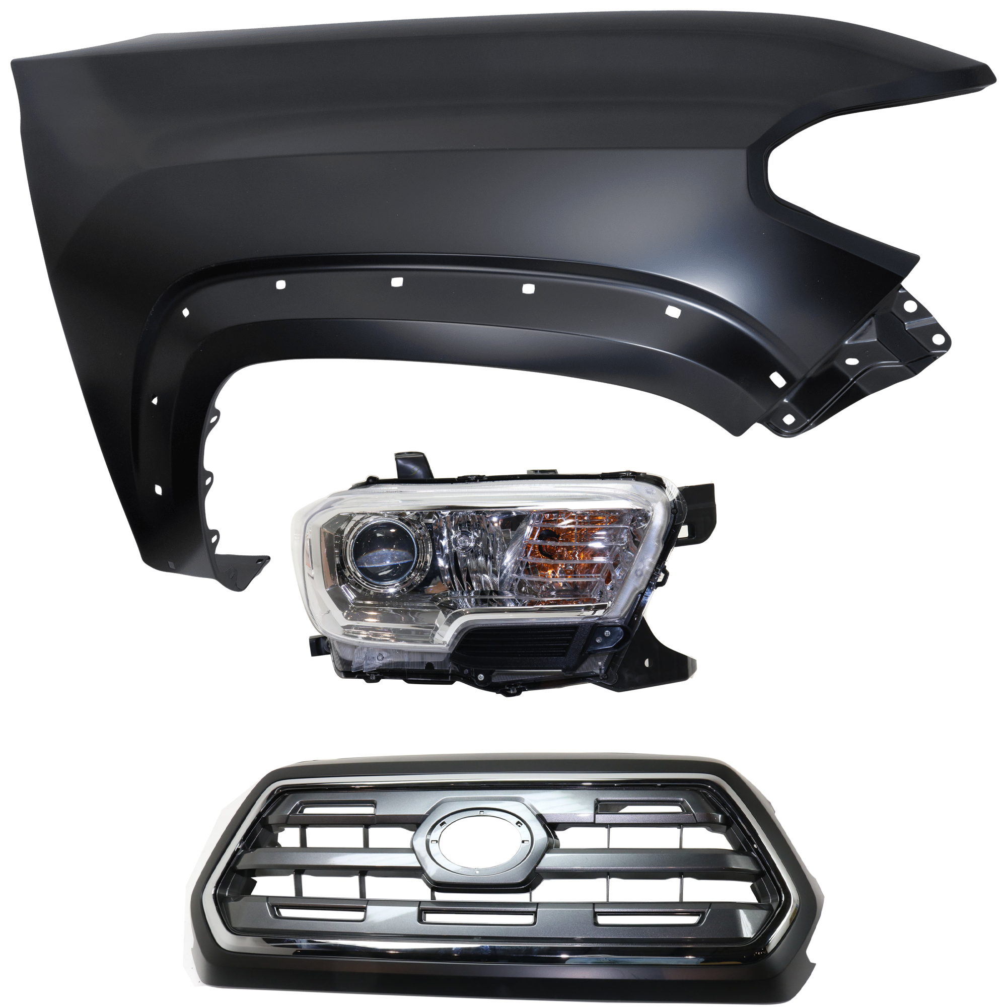 AM TACOMA 16-17 HEAD LAMP RH Assembly Halogen 3 pc Kit with Fender and Grille Assembly CAPA SKU KIT 031323-24201 Partslink TO1200409C TO1241262C TO2503242C OEM 5310004540C0-5381104120-811100