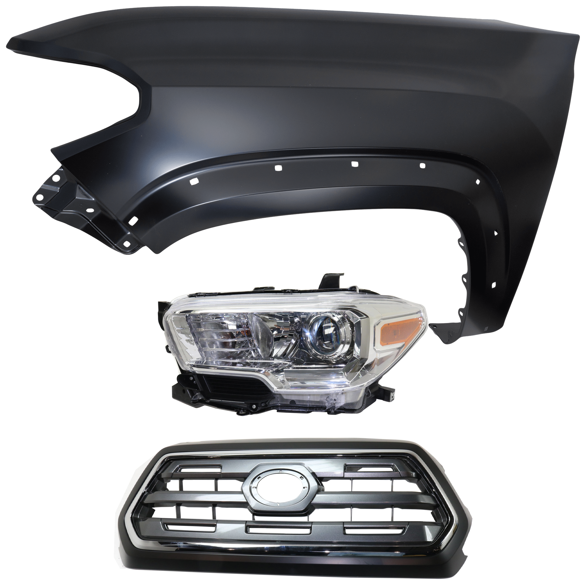 AM TACOMA 16-17 HEAD LAMP LH Assembly Halogen 3 pc Kit with Fender and Grille Assembly CAPA SKU KIT 031323-24202 Partslink TO1200409C TO1240262C TO2502242C OEM 5310004540C0-5381204120-811500