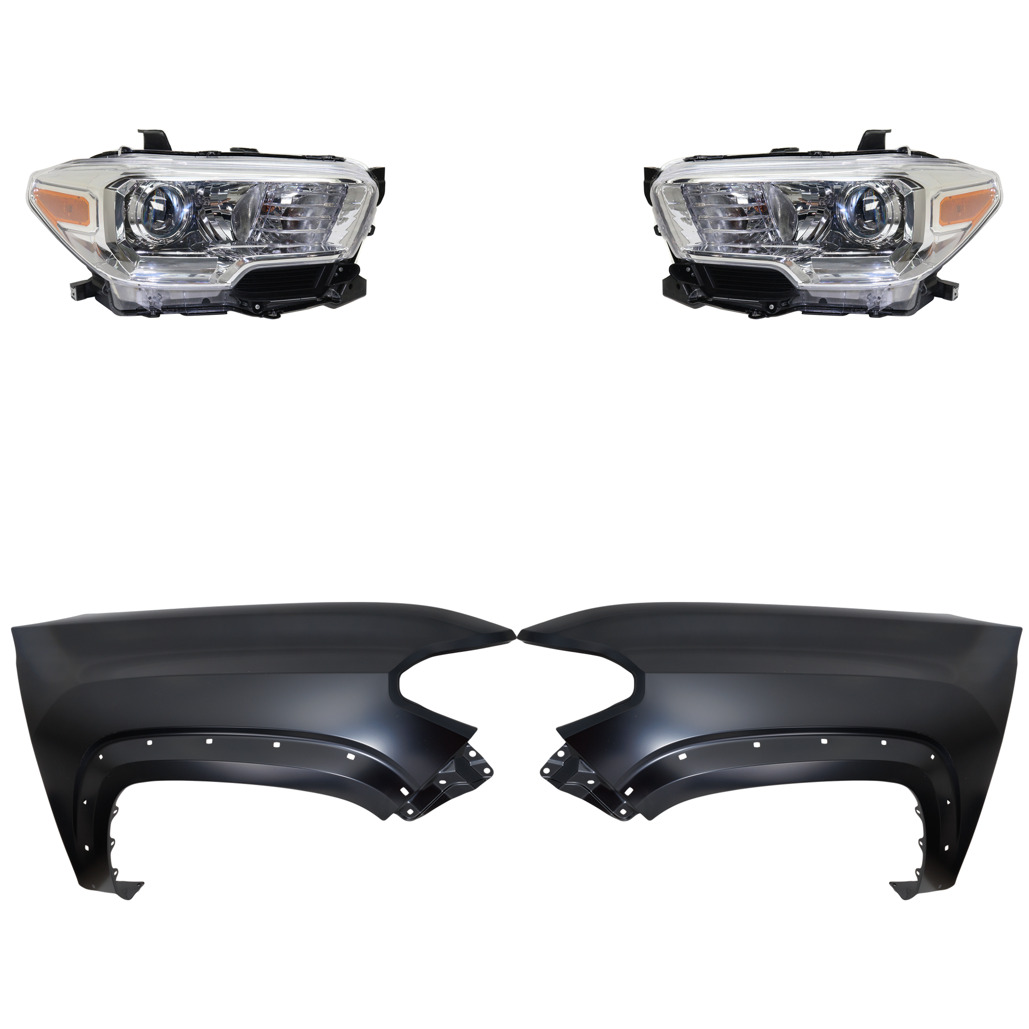 AM TACOMA 16-18 HEAD LAMP RH AND LH Assembly Halogen 4 pc Kit with Fender CAPA SKU KIT 031323-24203 Partslink TO1240262C TO1241262C TO2502242C TO2503242C OEM 5381104120-5381204120-81110042