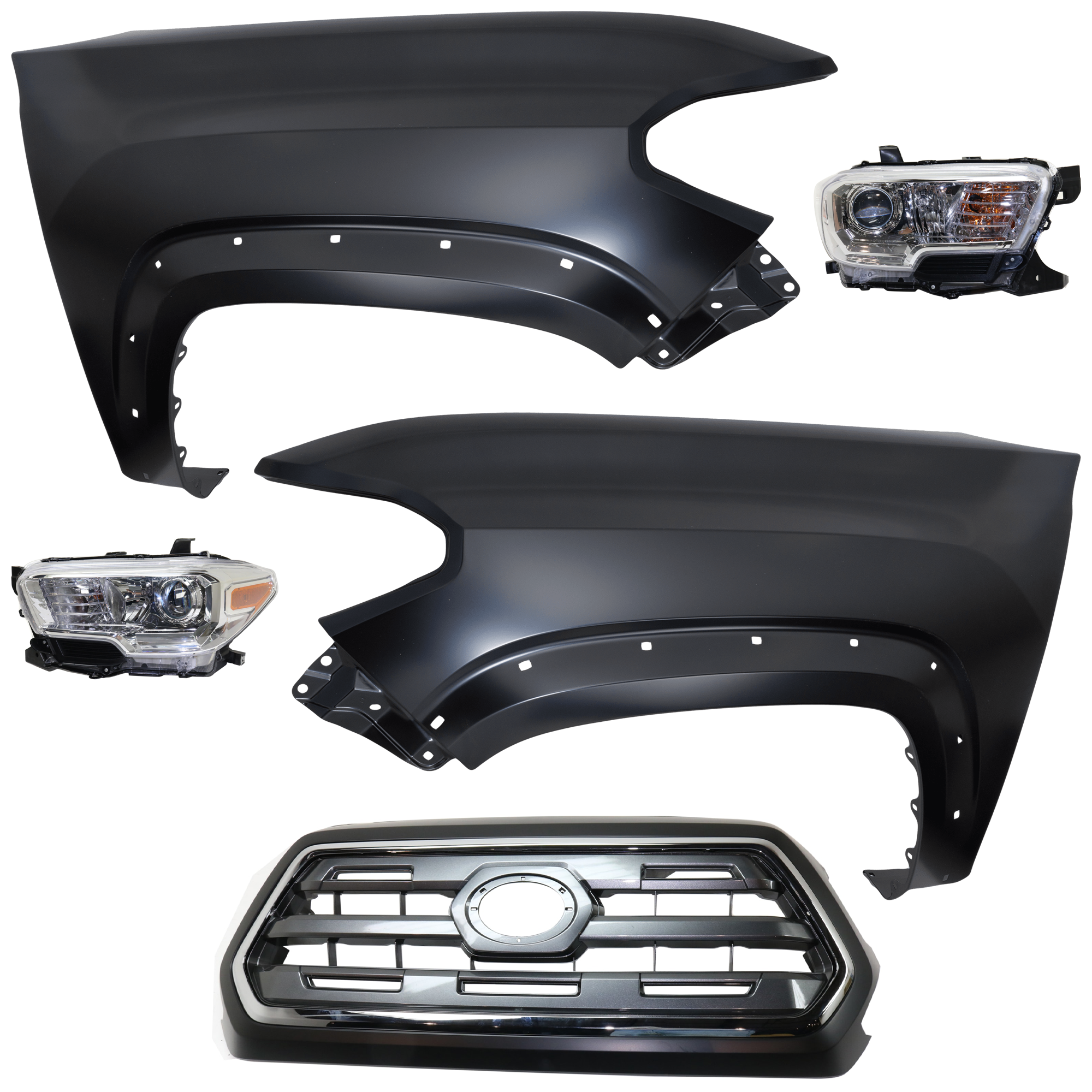 AM TACOMA 16-17 HEAD LAMP RH AND LH Assembly Halogen 5 pc Kit with Fender and Grille Assembly CAPA SKU KIT 031323-242 Partslink TO1200409C TO1240262C TO1241262C TO2502242C TO2503242C OEM 5310004540C0-5381104120-538120