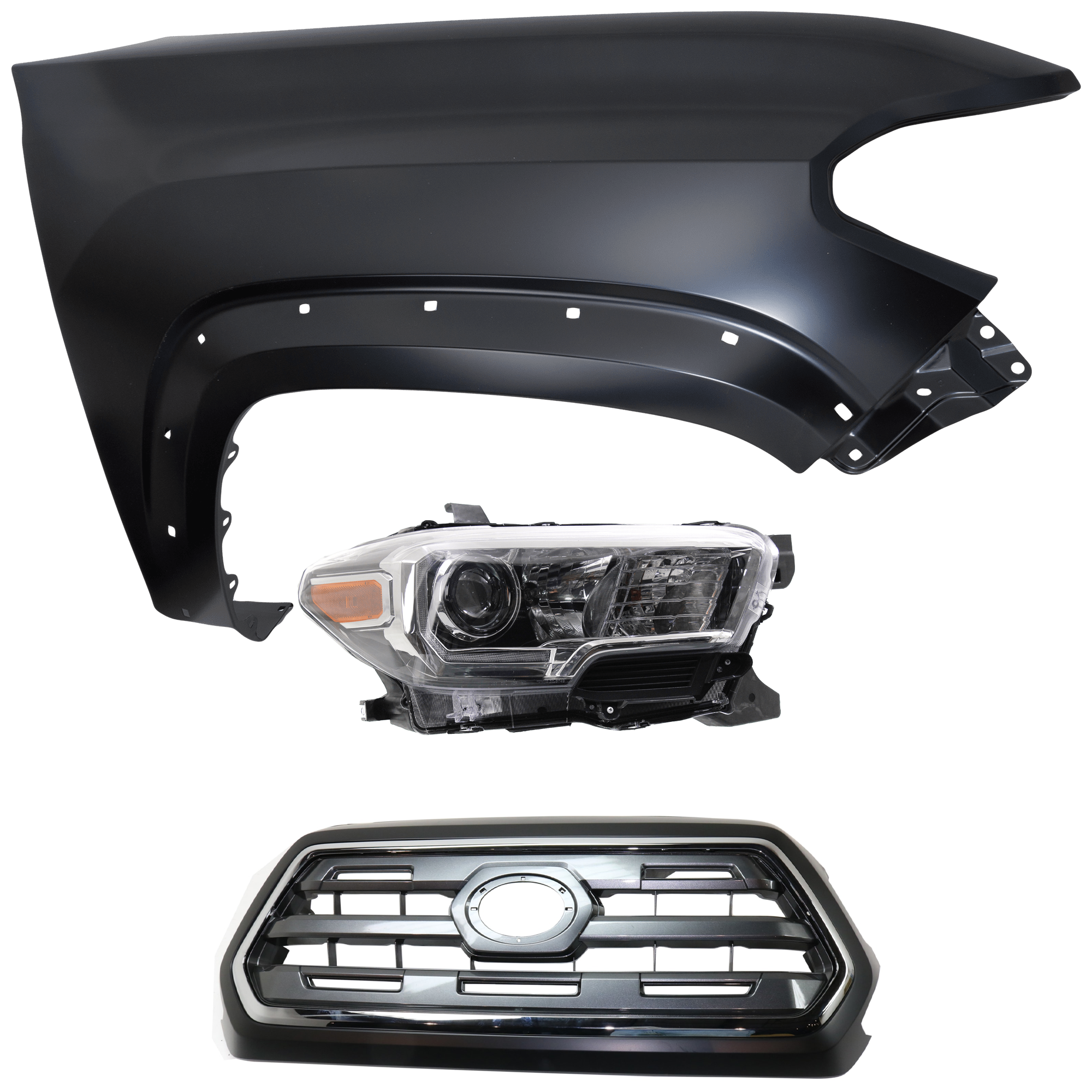 AM TACOMA 16-17 HEAD LAMP RH Assembly Halogen 3 pc Kit with Fender and Grille Assembly CAPA SKU KIT 031323-24301 Partslink TO1200409C TO1241262C TO2503244C OEM 5310004540C0-5381104120-811100