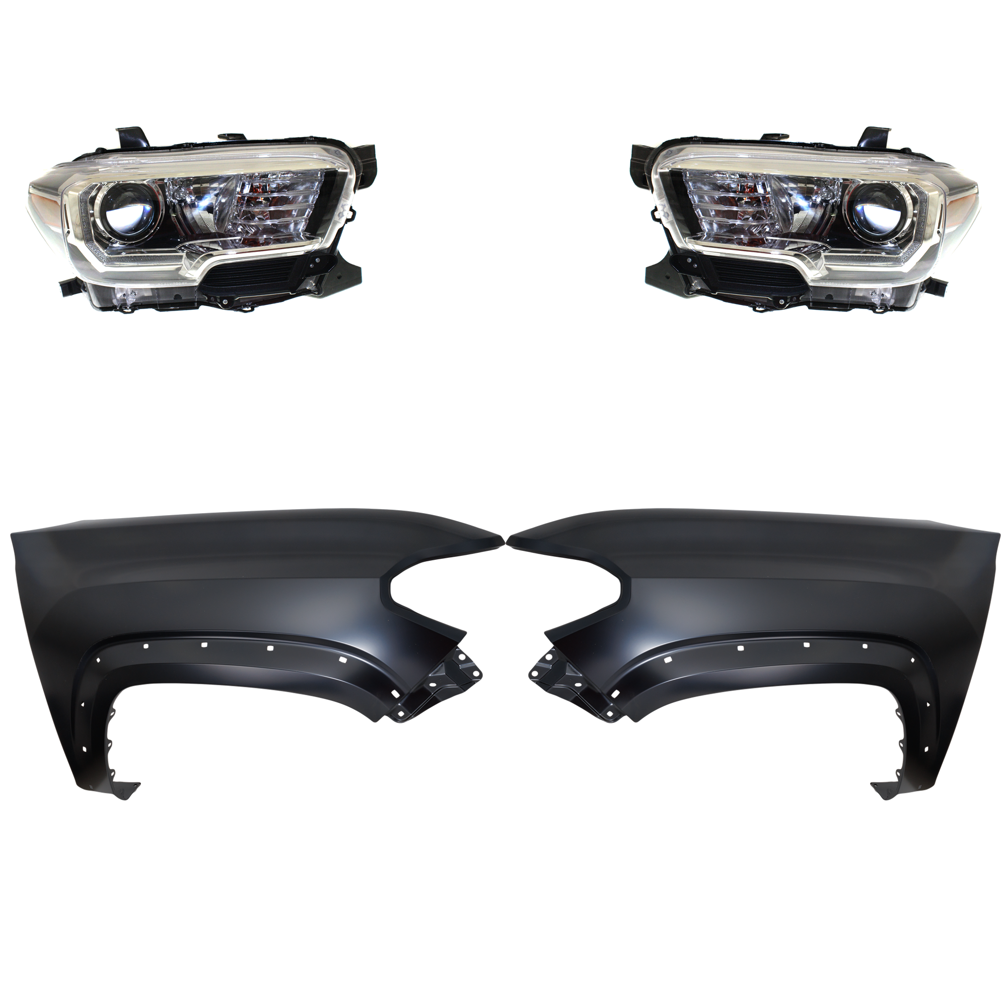 AM TACOMA 16-23 HEAD LAMP RH AND LH Assembly Halogen 4 pc Kit with Fender CAPA SKU KIT 031323-24303 Partslink TO1240262C TO1241262C TO2502244C TO2503244C OEM 5381100000000000000000000000