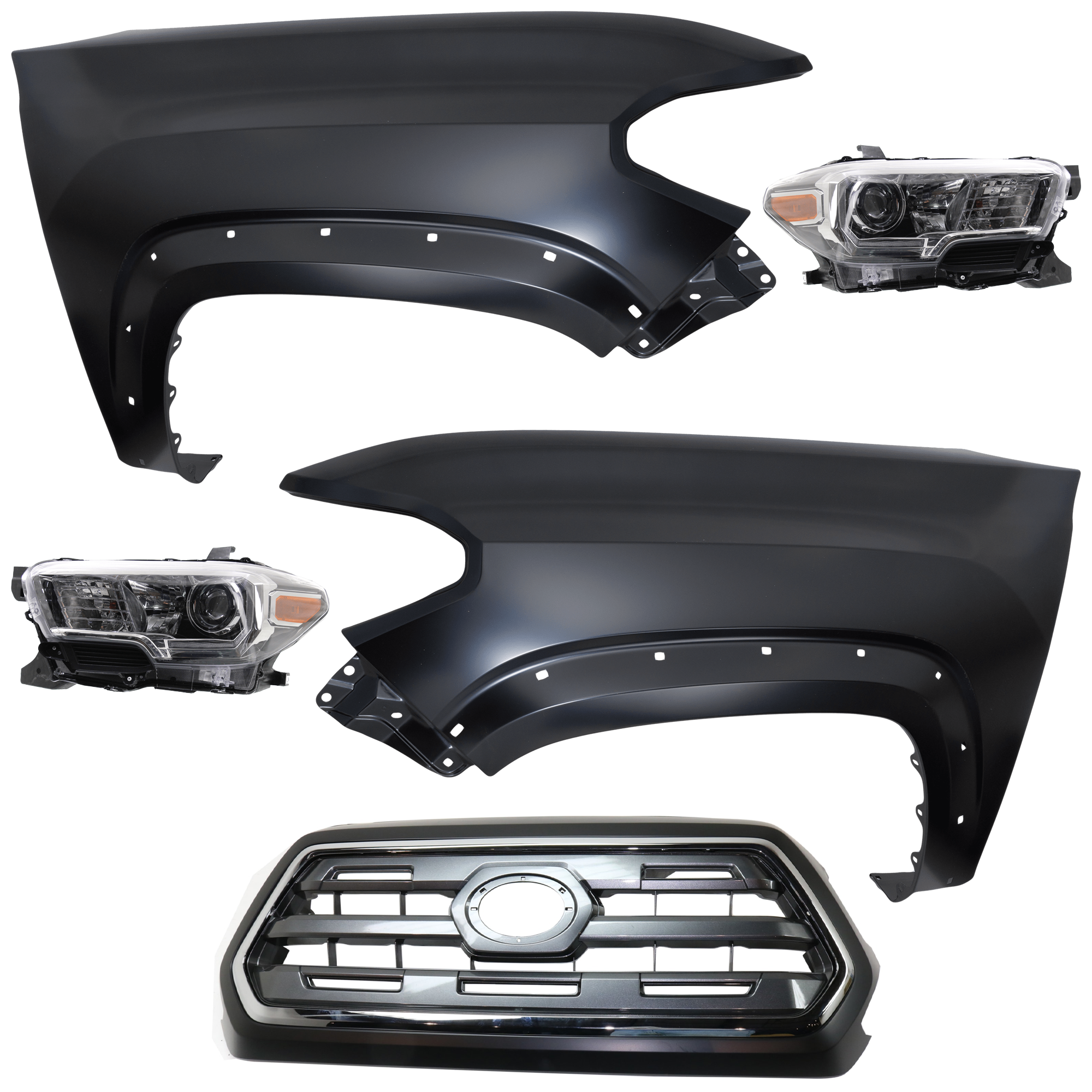 AM TACOMA 16-17 HEAD LAMP RH AND LH Assembly Halogen 5 pc Kit with Fender and Grille Assembly CAPA SKU KIT 031323-243 Partslink TO1200409C TO1240262C TO1241262C TO2502244C TO2503244C OEM 5310004540C0-5381104120-538120