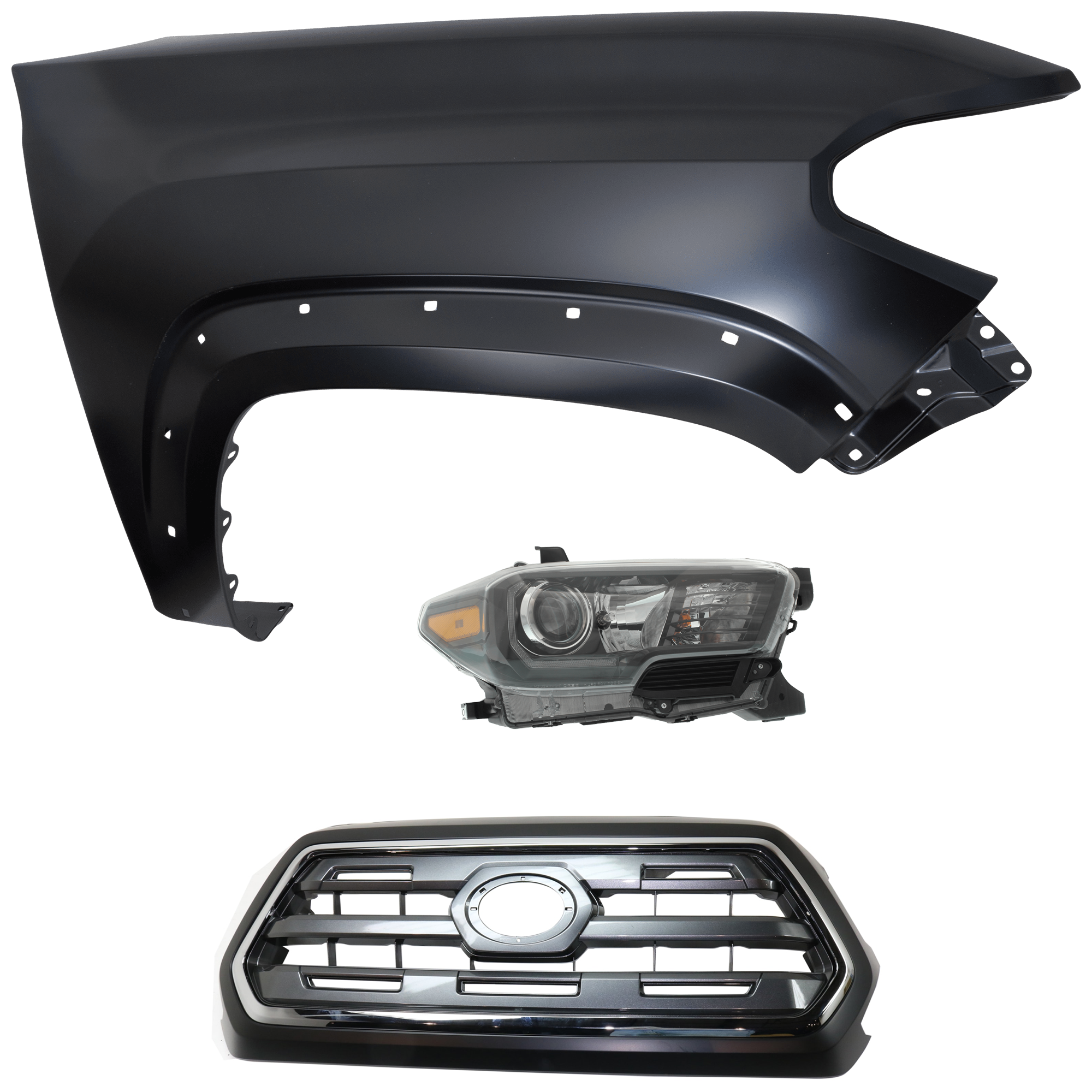 AM TACOMA 17-17 HEAD LAMP RH Assembly Halogen 3 pc Kit with Fender and Grille Assembly CAPA SKU KIT 031323-24401 Partslink TO1200409C TO1241262C TO2503254C OEM 5310004540C0-5381104120-811100