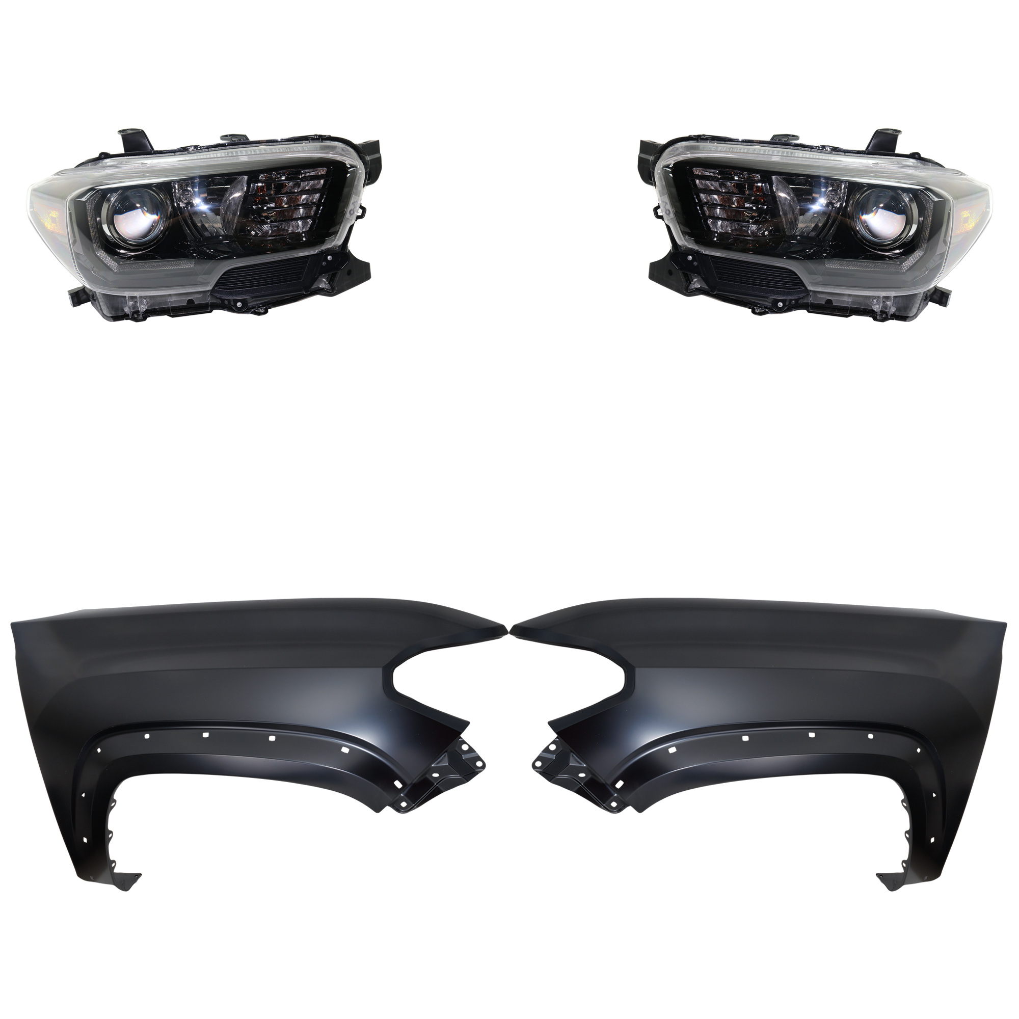 AM TACOMA 17-19 HEAD LAMP RH AND LH Assembly Halogen 4 pc Kit with Fender CAPA SKU KIT 031323-24403 Partslink TO1240262C TO1241262C TO2502254C TO2503254C OEM 5381104120-5381204120-81110042