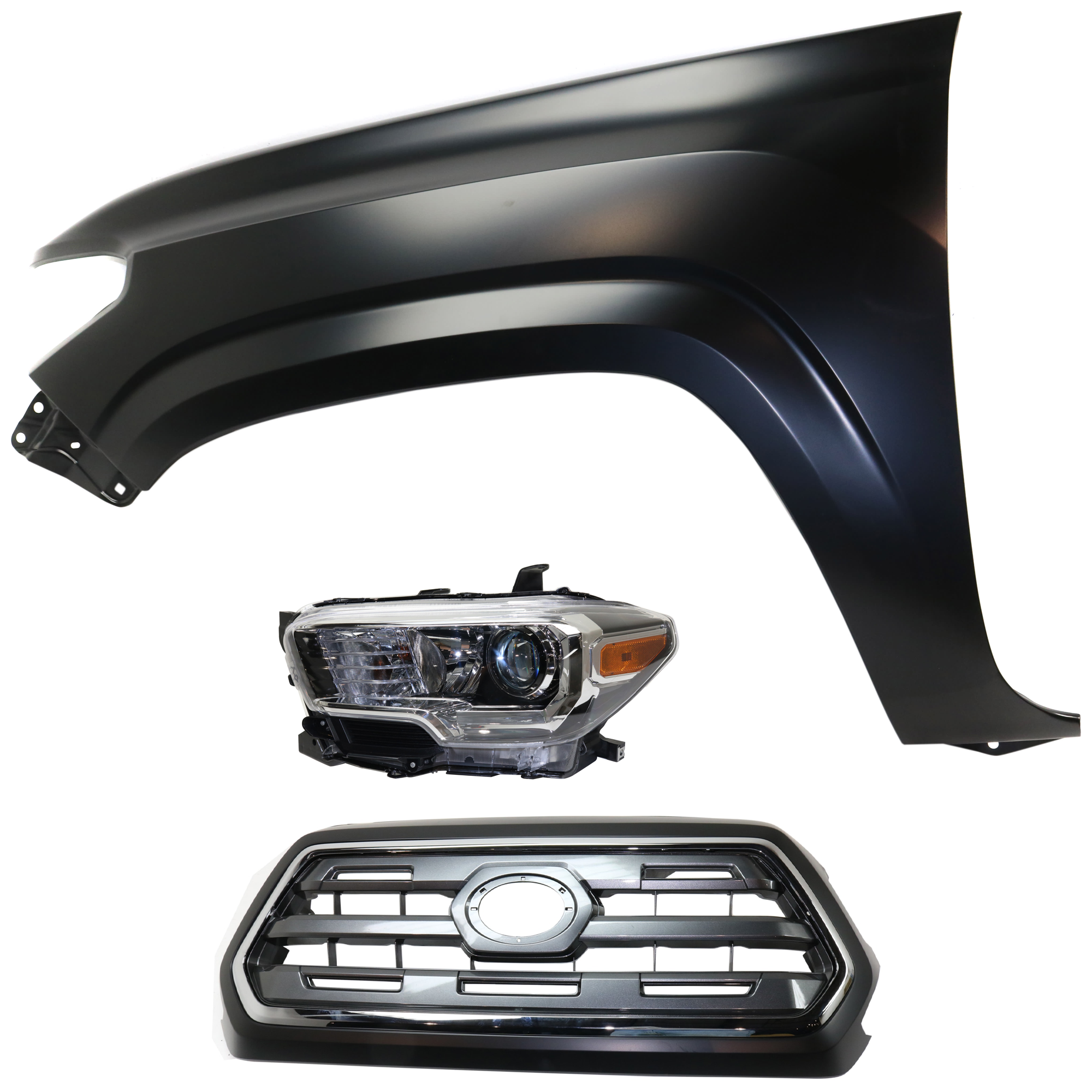 AM TACOMA 16-17 HEAD LAMP LH Assembly Halogen 3 pc Kit with Fender and Grille Assembly CAPA SKU KIT 031323-24502 Partslink TO1200409C TO1240261C TO2502243C OEM 5310004540C0-5381204110-811500