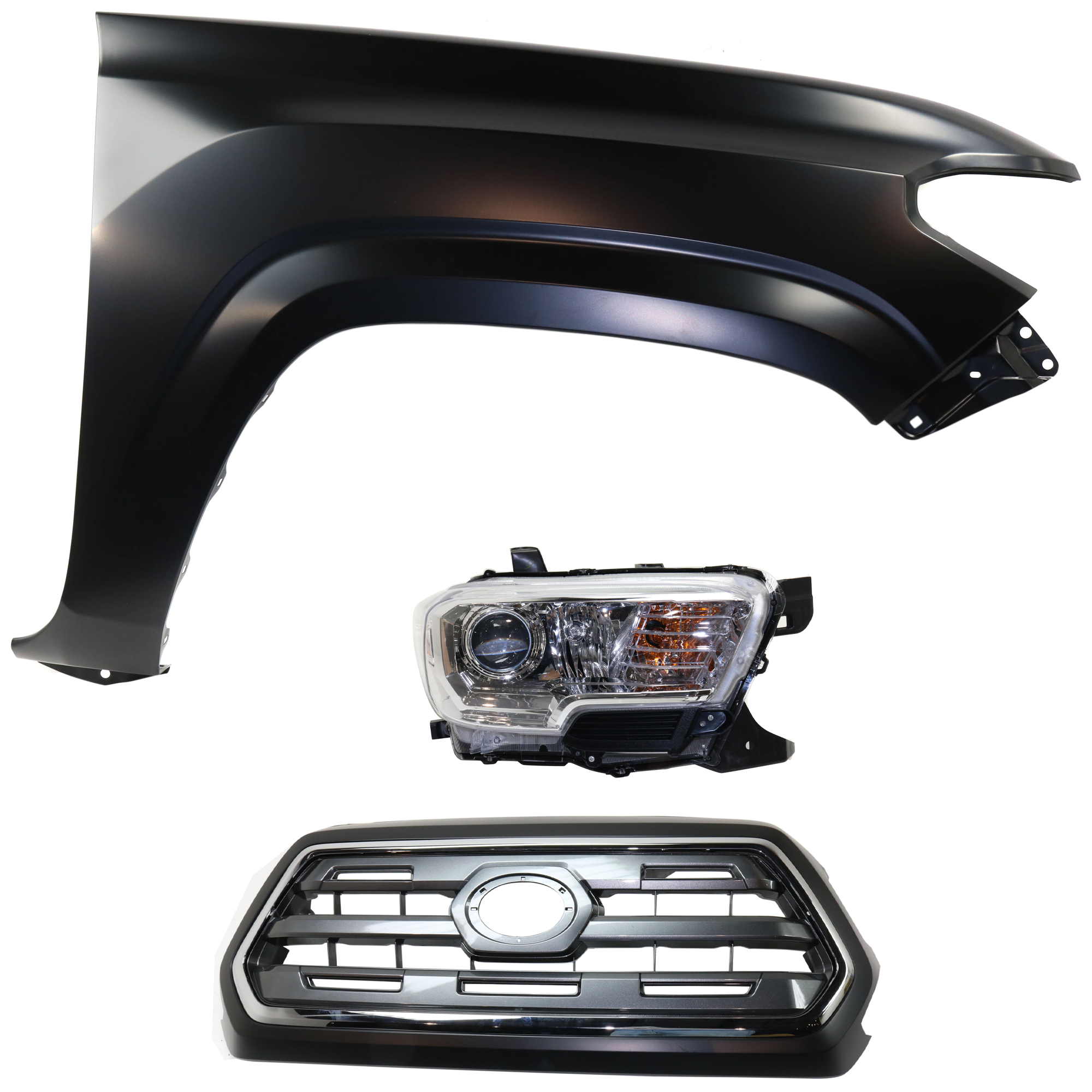 AM TACOMA 16-17 HEAD LAMP RH Assembly Halogen 3 pc Kit with Fender and Grille Assembly CAPA SKU KIT 031323-24601 Partslink TO1200409C TO1241261C TO2503242C OEM 5310004540C0-5381104110-811100