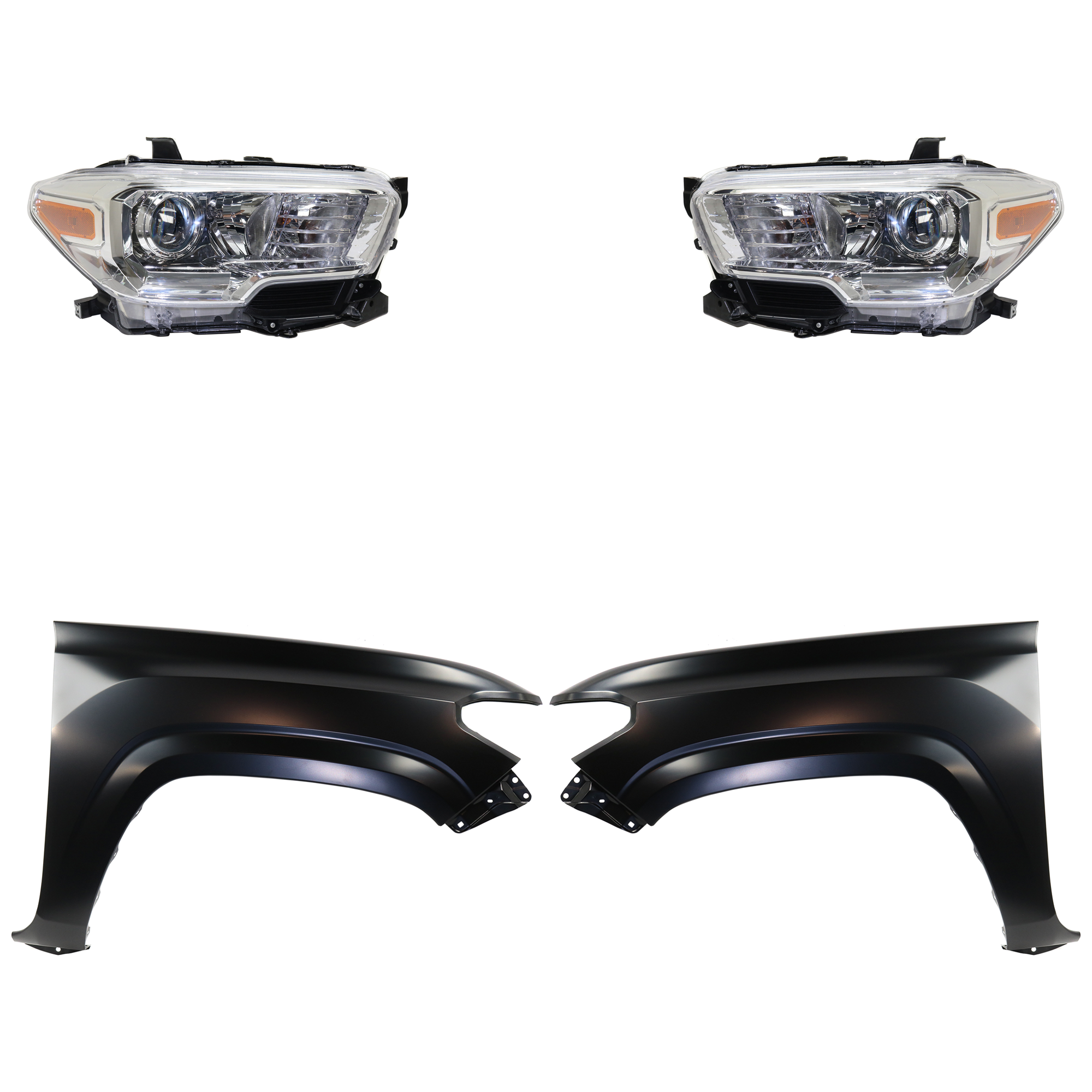AM TACOMA 16-18 HEAD LAMP RH AND LH Assembly Halogen 4 pc Kit with Fenders CAPA SKU KIT 031323-24603 Partslink TO1240261C TO1241261C TO2502242C TO2503242C OEM 5381104110-5381204110-81110042