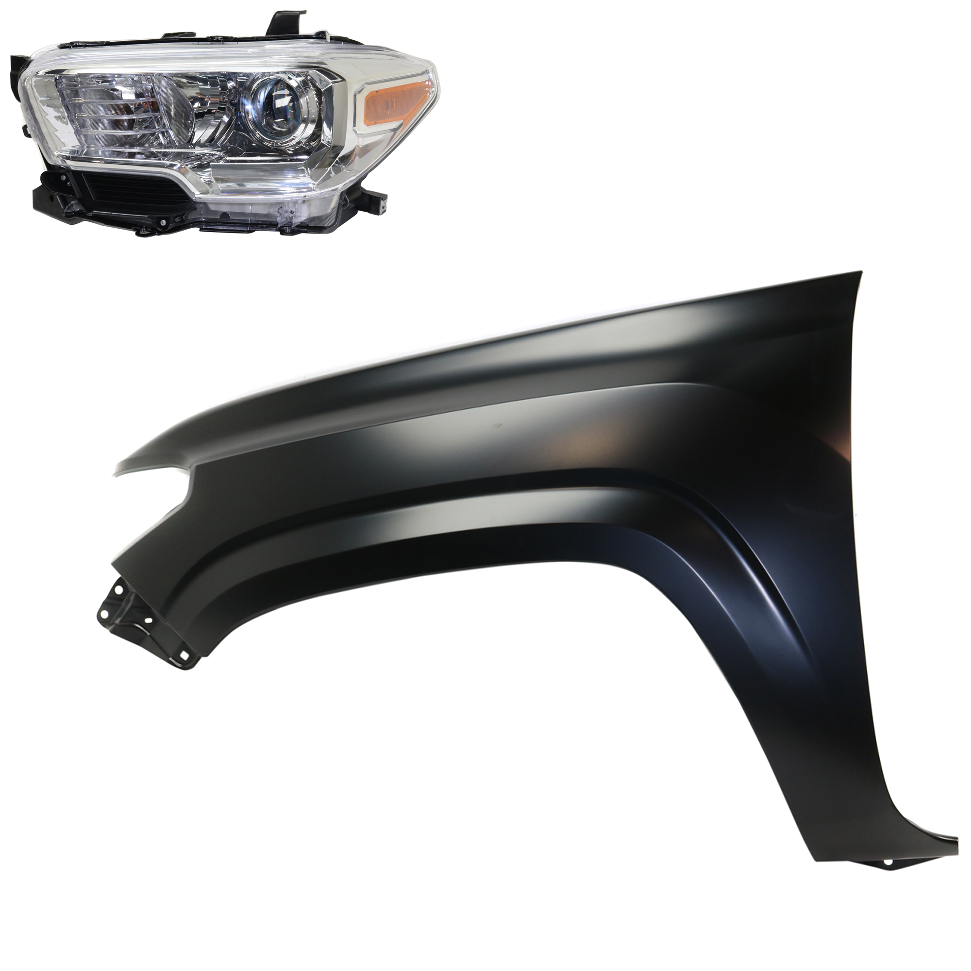 AM TACOMA 16-18 HEAD LAMP LH Assembly Halogen 2 pc Kit with Fender CAPA SKU KIT 031323-24605 Partslink TO1240261C TO2502242C OEM 5381204110-8115004250
