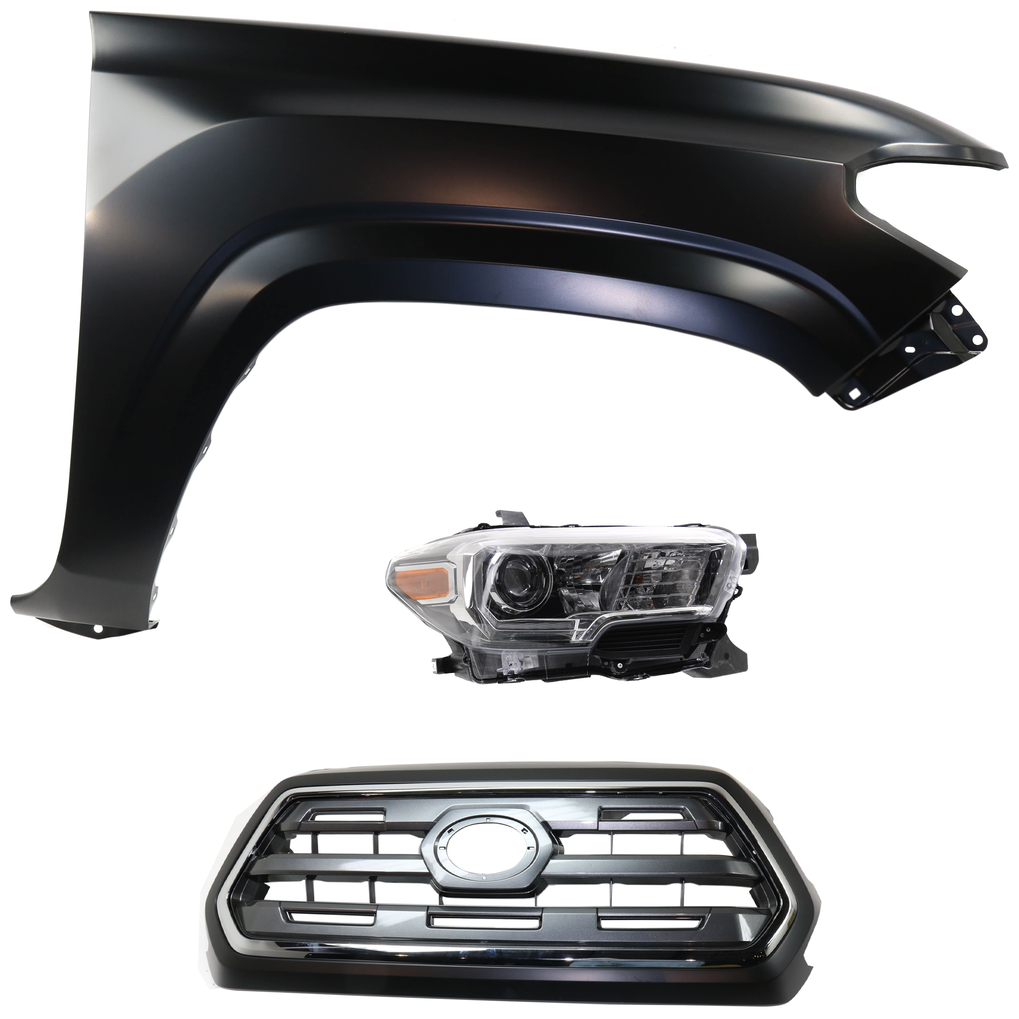 AM TACOMA 16-17 HEAD LAMP RH Assembly Halogen 3 pc Kit with Fender and Grille Assembly CAPA SKU KIT 031323-24801 Partslink TO1200409C TO1241261C TO2503244C OEM 5310004540C0-5381104110-811100