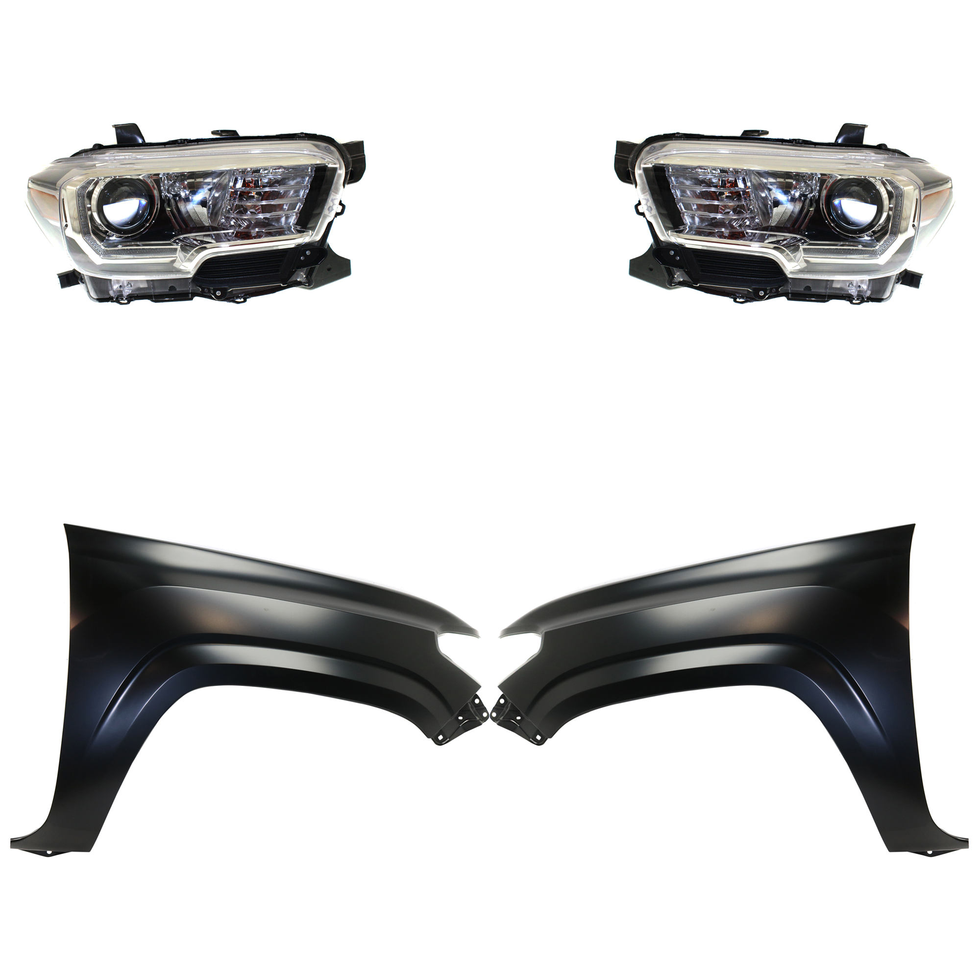AM TACOMA 16-23 HEAD LAMP RH AND LH Assembly Halogen 4 pc Kit with Fenders CAPA SKU KIT 031323-24803 Partslink TO1240261C TO1241261C TO2502244C TO2503244C OEM 5381104110-5381204110-81110042