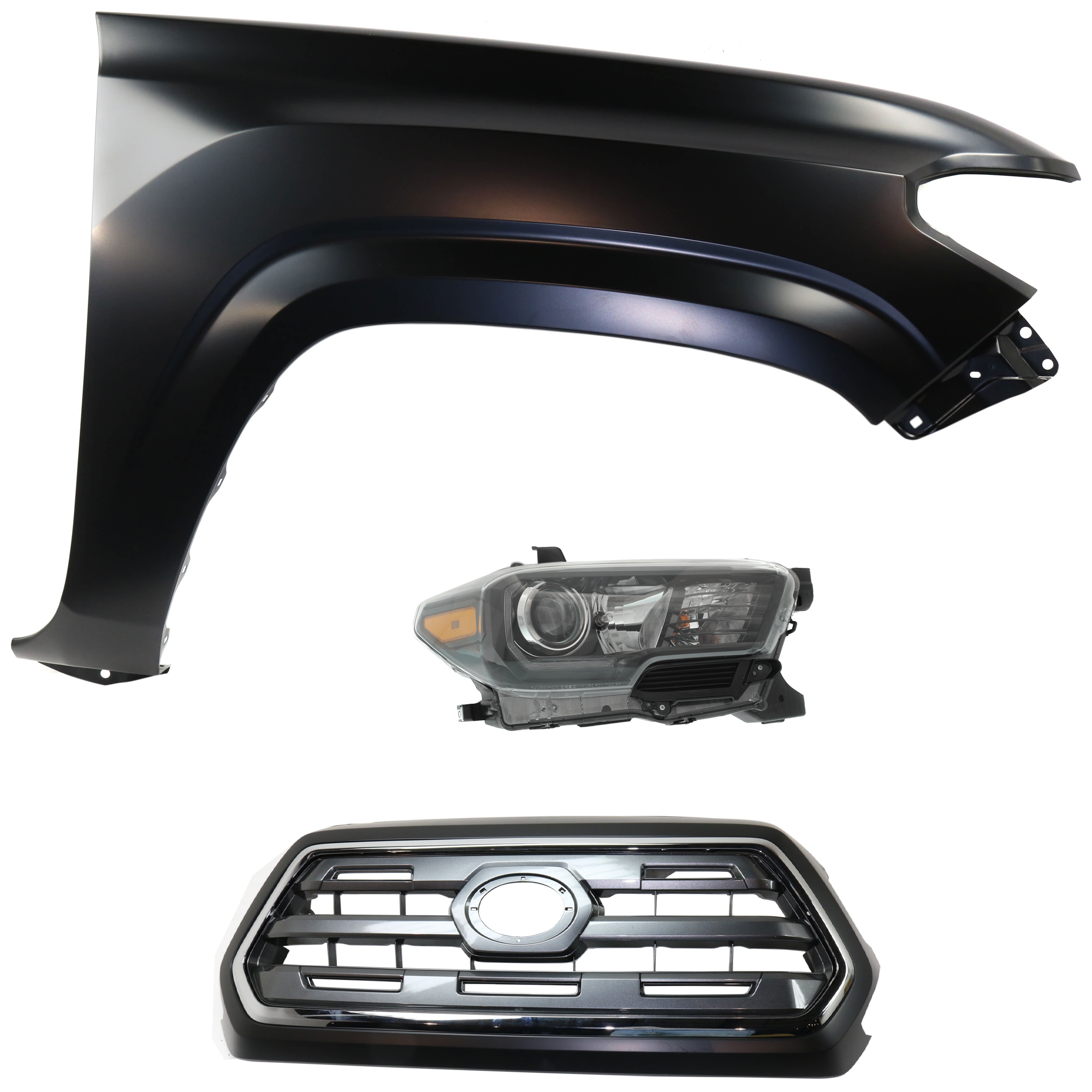AM TACOMA 17-17 HEAD LAMP RH Assembly Halogen 3 pc Kit with Fender and Grille Assembly CAPA SKU KIT 031323-24901 Partslink TO1200409C TO1241261C TO2503254C OEM 5310004540C0-5381104110-811100