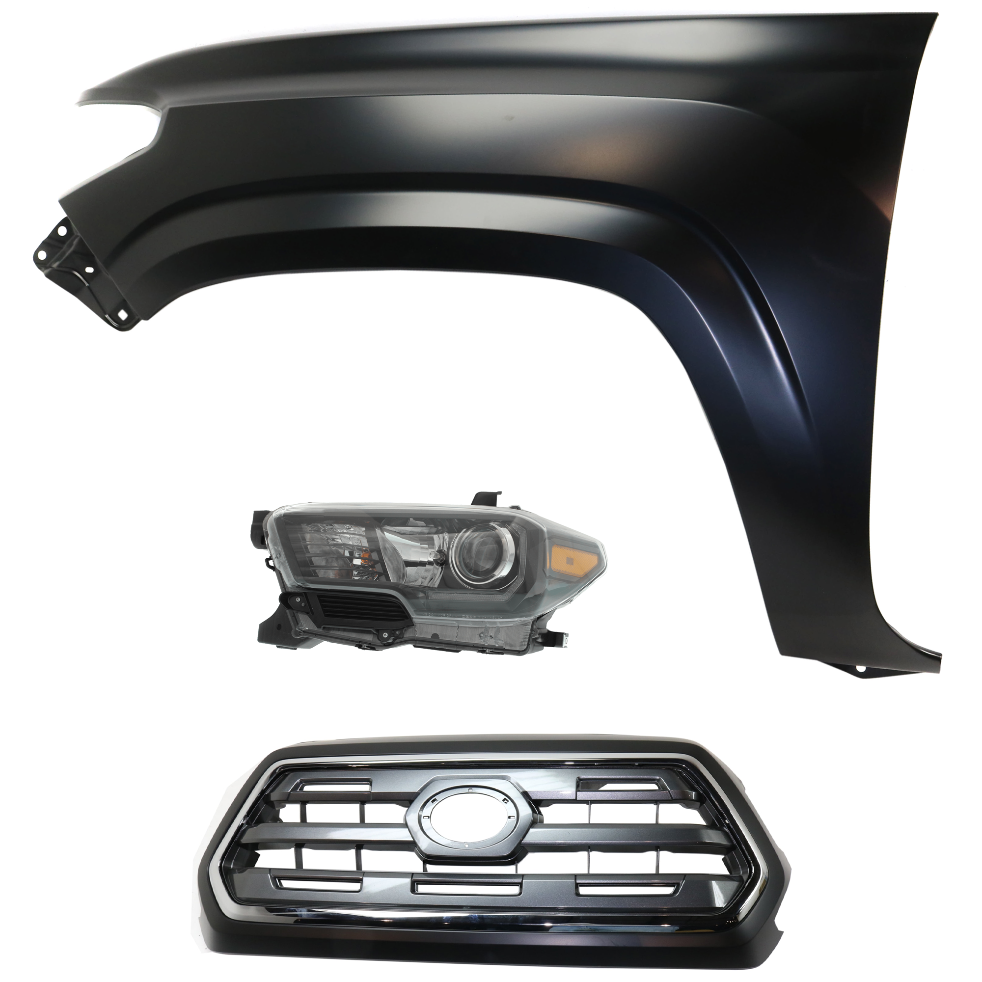 AM TACOMA 17-17 HEAD LAMP LH Assembly Halogen 3 pc Kit with Fender and Grille Assembly CAPA SKU KIT 031323-24902 Partslink TO1200409C TO1240261C TO2502254C OEM 5310004540C0-5381204110-811500