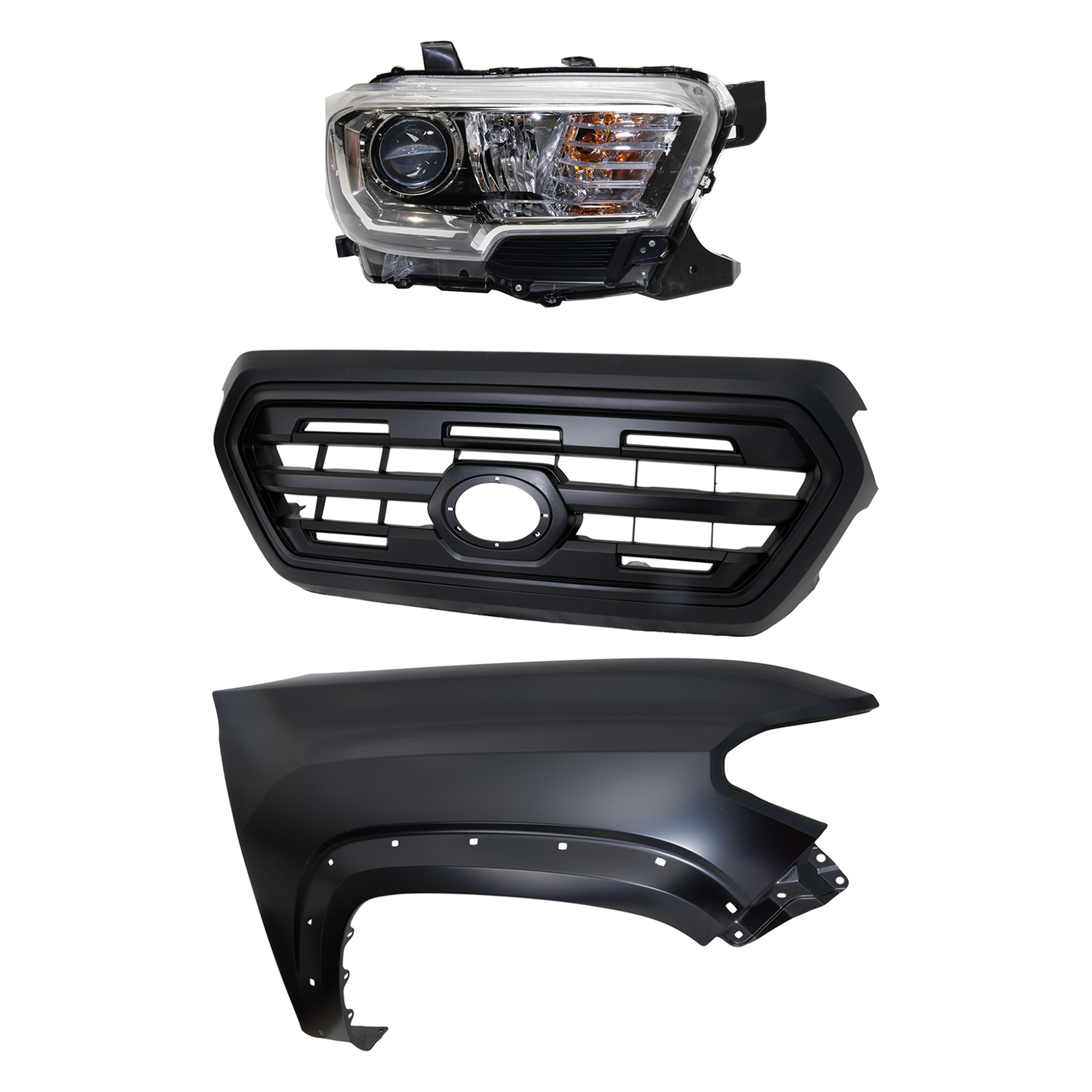 AM TACOMA 16-17 GRILLE 3 pc Kit with Fender and Headlight CAPA SKU KIT 031323-25001 Partslink TO1200407C TO1241262C TO2503243C OEM 5310004500C5-5381104120-811100