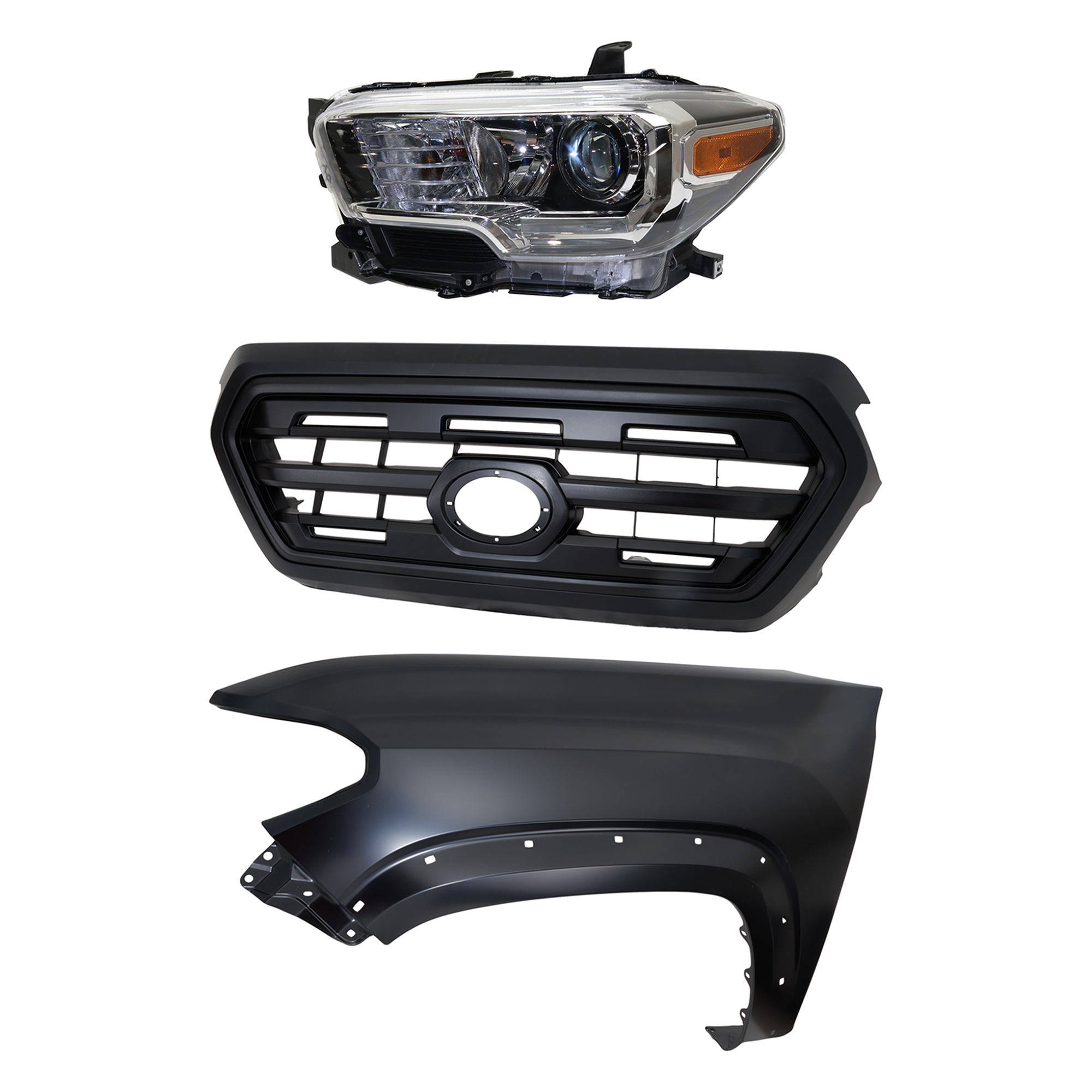 AM TACOMA 16-17 GRILLE 3 pc Kit with Fender and Headlight CAPA SKU KIT 031323-25002 Partslink TO1200407C TO1240262C TO2502243C OEM 5310004500C5-5381204120-811500