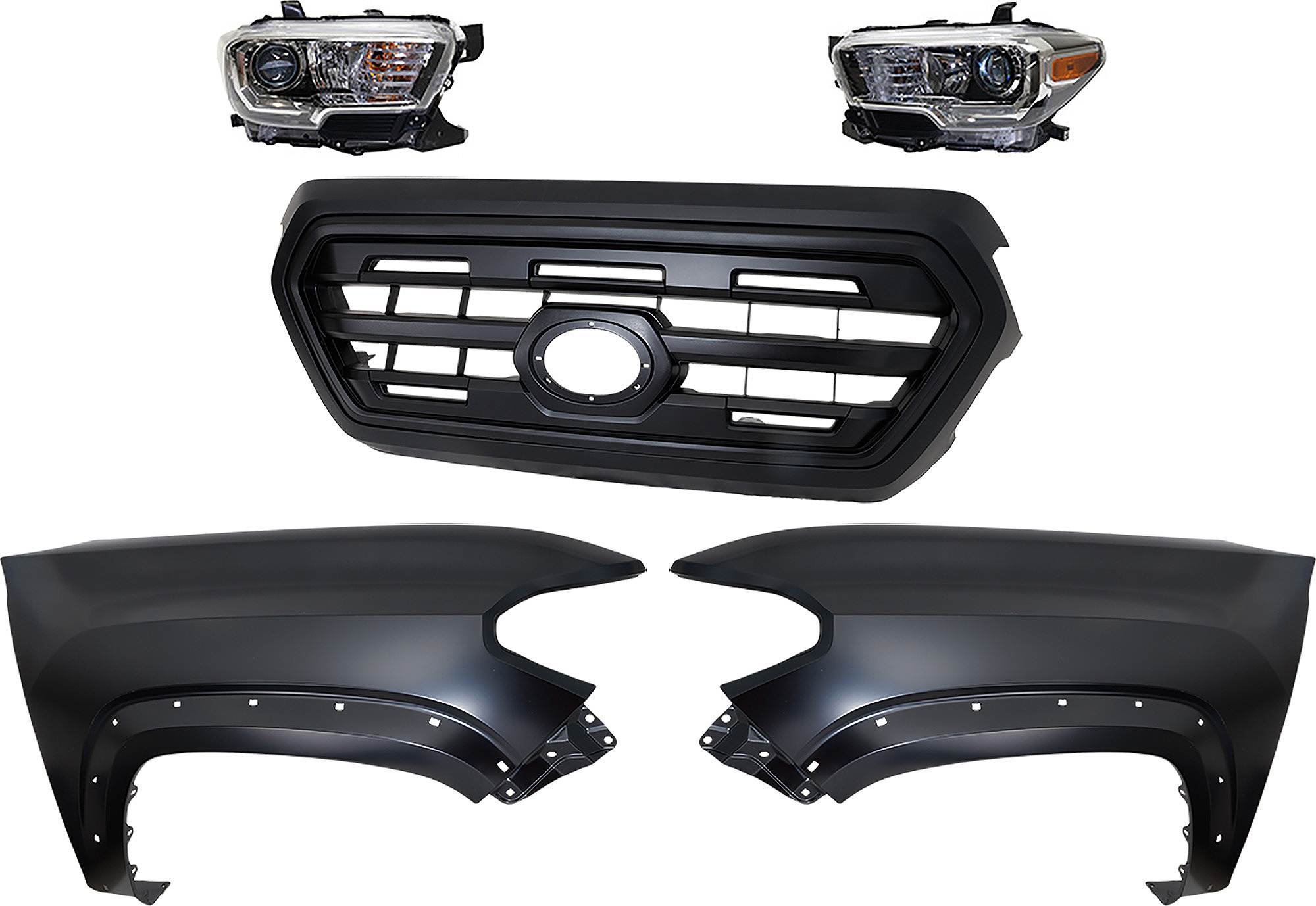 AM TACOMA 16-17 GRILLE 5 pc Kit with Fenders and Headlights CAPA SKU KIT 031323-250 Partslink TO1200407C TO1240262C TO1241262C TO2502243C TO2503243C OEM 5310004500C5-5381104120-538120