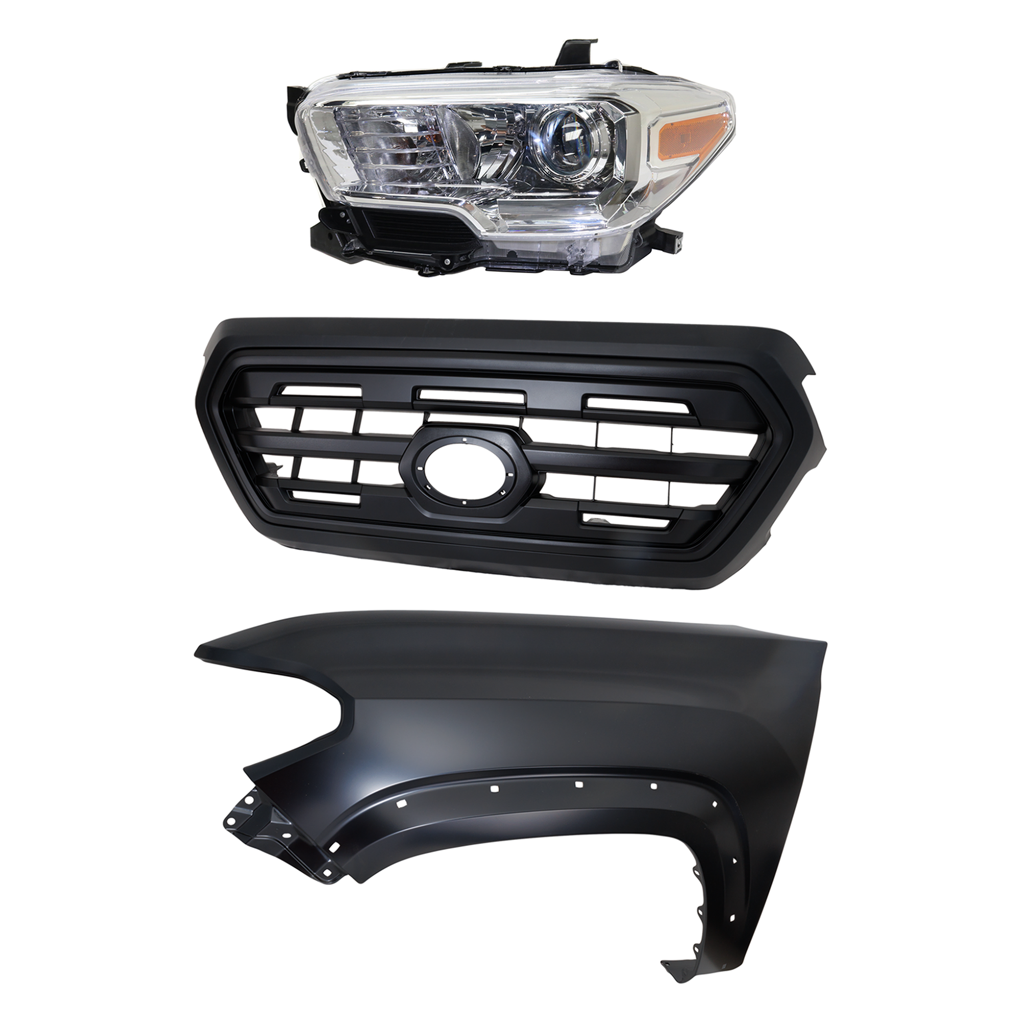 AM TACOMA 16-17 HEAD LAMP LH Assembly Halogen 3 pc Kit with Fender and Grille Assembly CAPA SKU KIT 031323-25102 Partslink TO1200407C TO1240262C TO2502242C OEM 5310004500C5-5381204120-811500