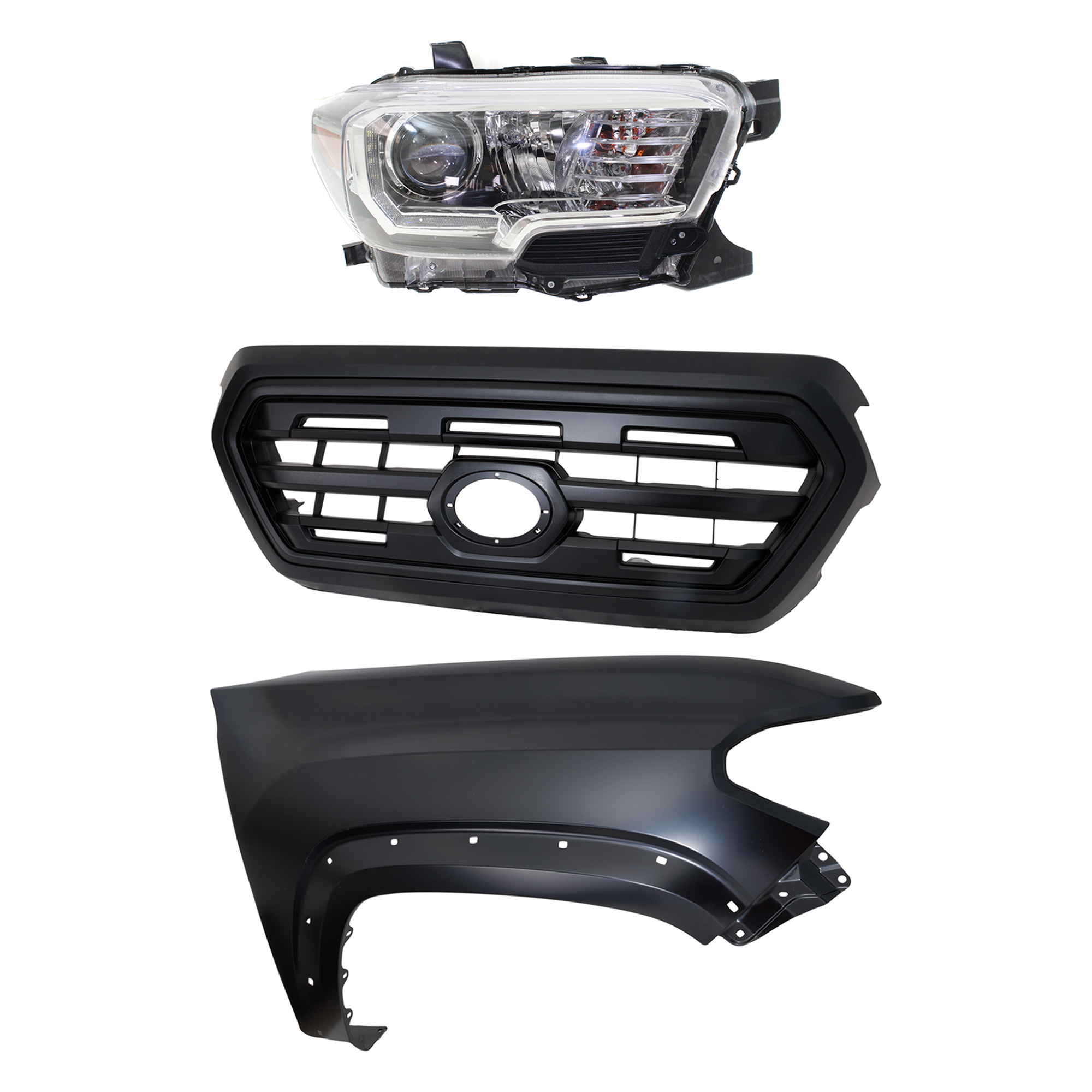 AM TACOMA 16-17 HEAD LAMP RH Assembly Halogen 3 pc Kit with Fender and Grille Assembly CAPA SKU KIT 031323-25201 Partslink TO1200407C TO1241262C TO2503244C OEM 5310004500C5-5381104120-811100