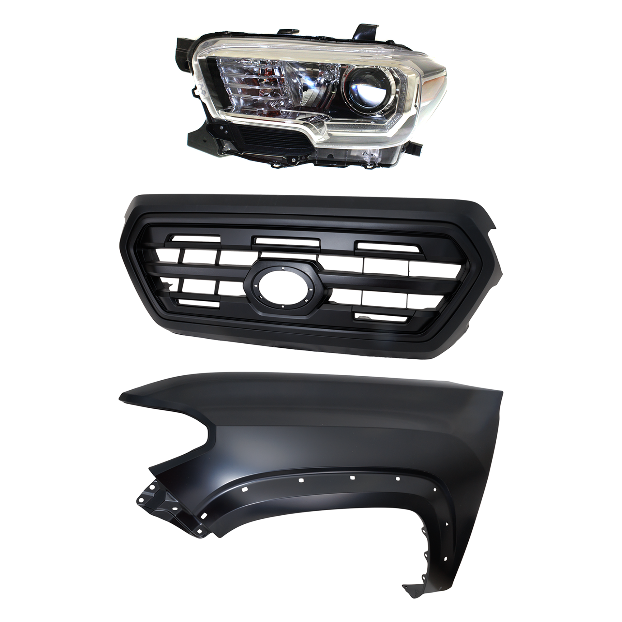 AM TACOMA 16-17 HEAD LAMP LH Assembly Halogen 3 pc Kit with Fender and Grille Assembly CAPA SKU KIT 031323-25202 Partslink TO1200407C TO1240262C TO2502244C OEM 5310004500C5-5381204120-811500