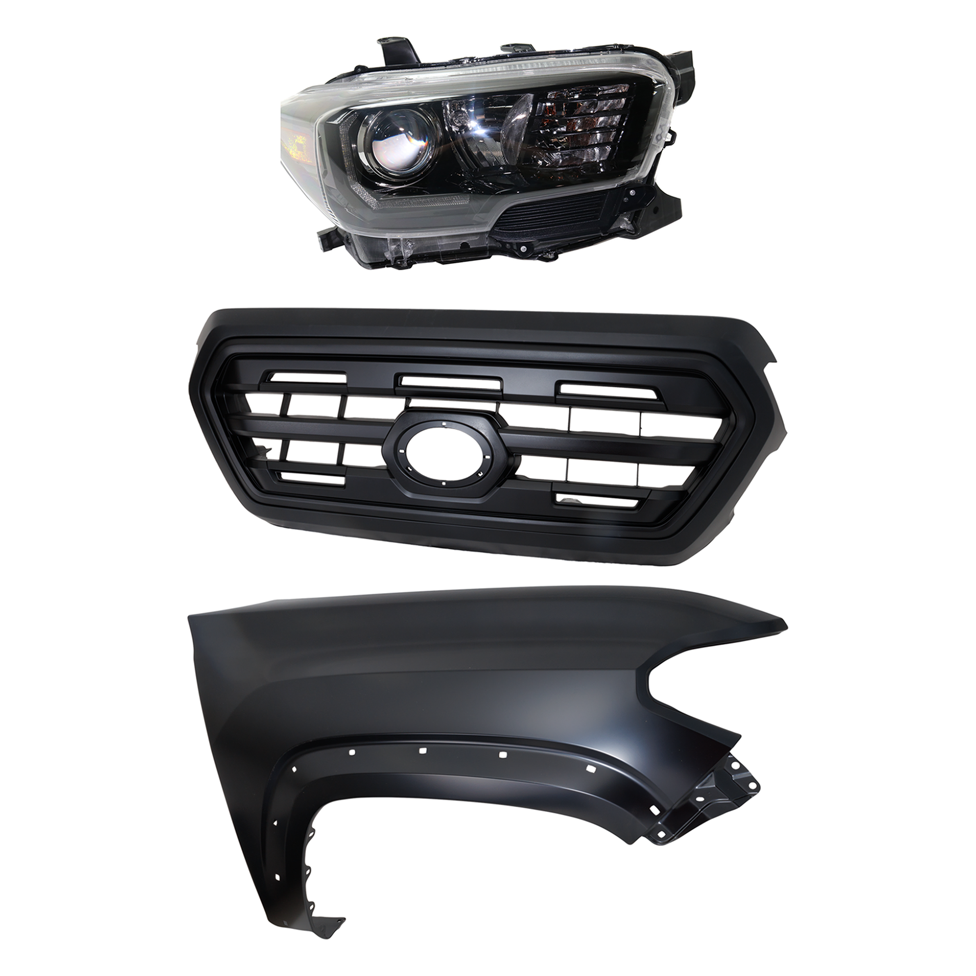 AM TACOMA 17-17 HEAD LAMP RH Assembly Halogen 3 pc Kit with Fender and Grille Assembly CAPA SKU KIT 031323-25301 Partslink TO1200407C TO1241262C TO2503254C OEM 5310004500C5-5381104120-811100