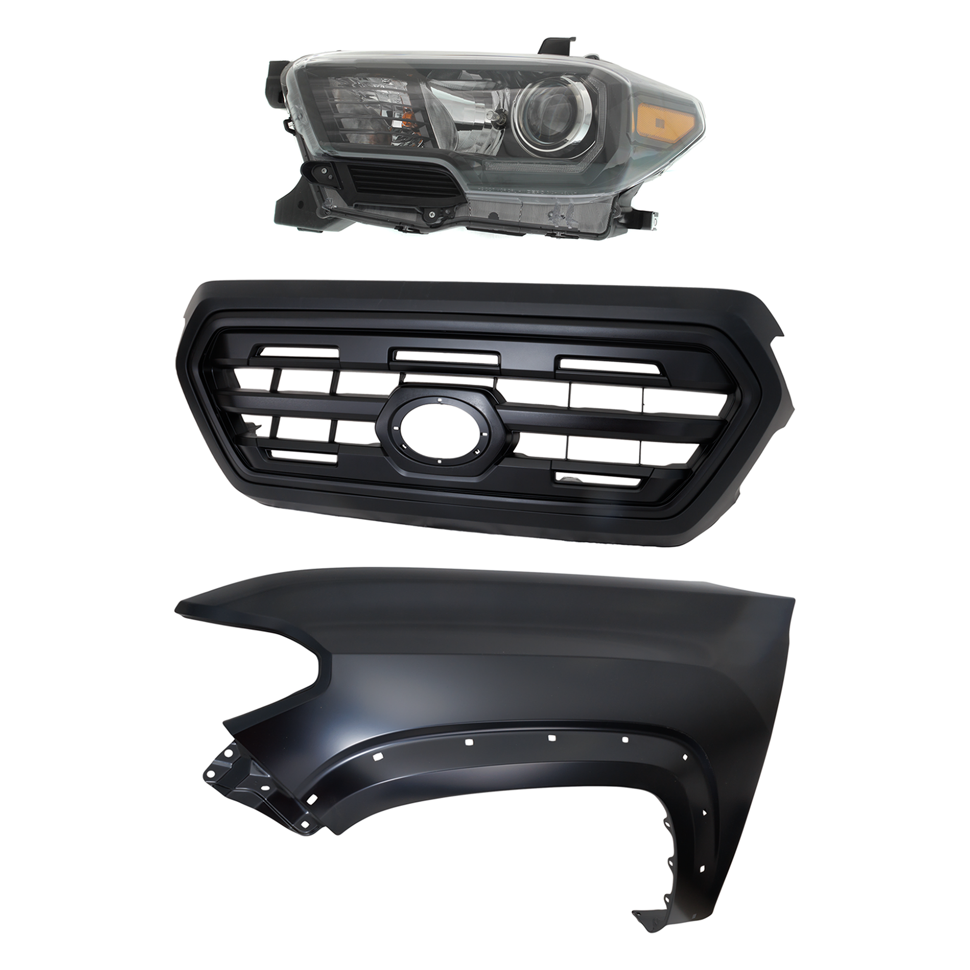 AM TACOMA 17-17 HEAD LAMP LH Assembly Halogen 3 pc Kit with Fender and Grille Assembly CAPA SKU KIT 031323-25302 Partslink TO1200407C TO1240262C TO2502254C OEM 5310004500C5-5381204120-811500