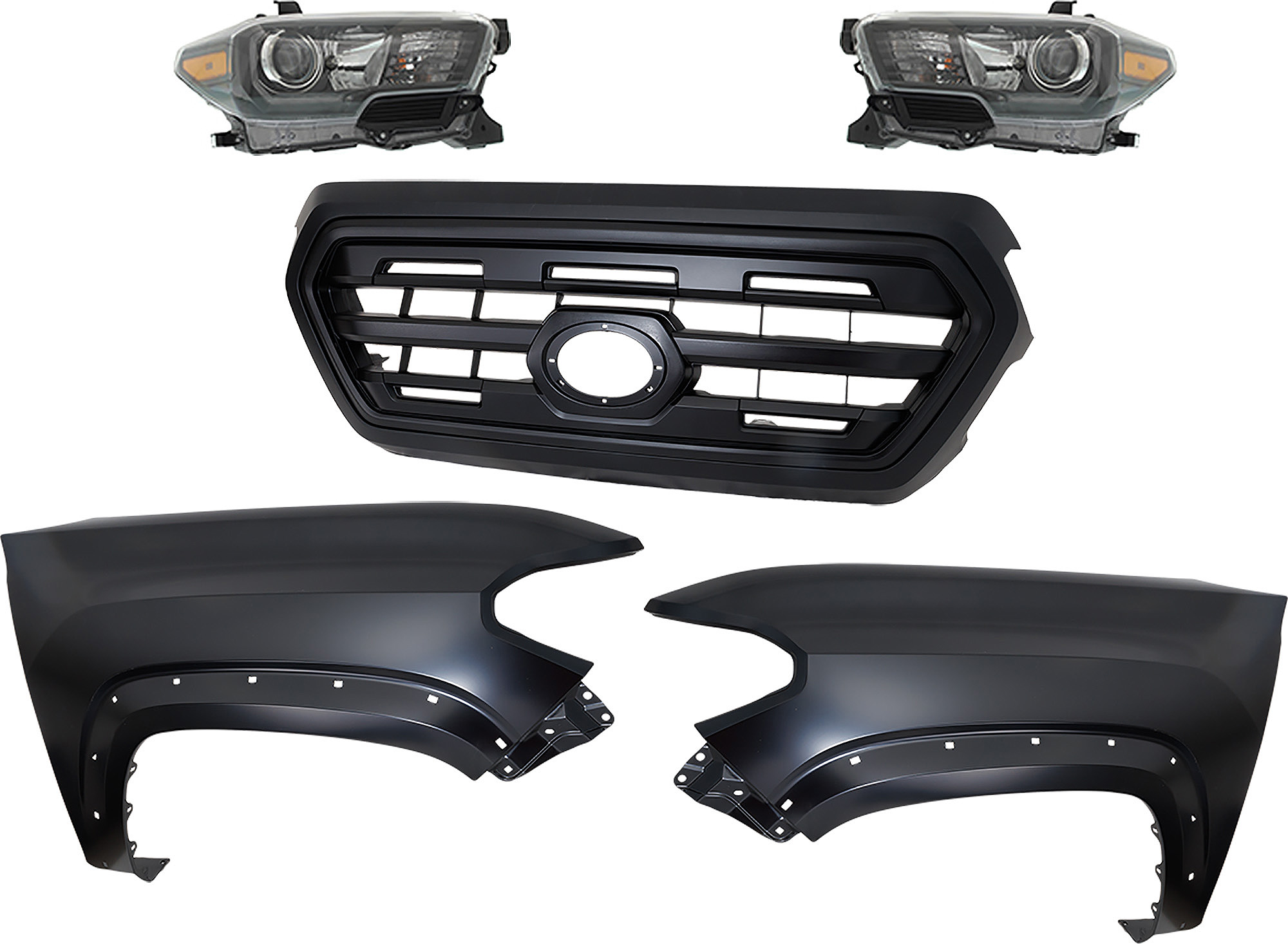 AM TACOMA 17-17 HEAD LAMP RH AND LH Assembly Halogen 5 pc Kit with Fender and Grille Assembly CAPA SKU KIT 031323-253 Partslink TO1200407C TO1240262C TO1241262C TO2502254C TO2503254C OEM 5310004500C5-5381104120-538120