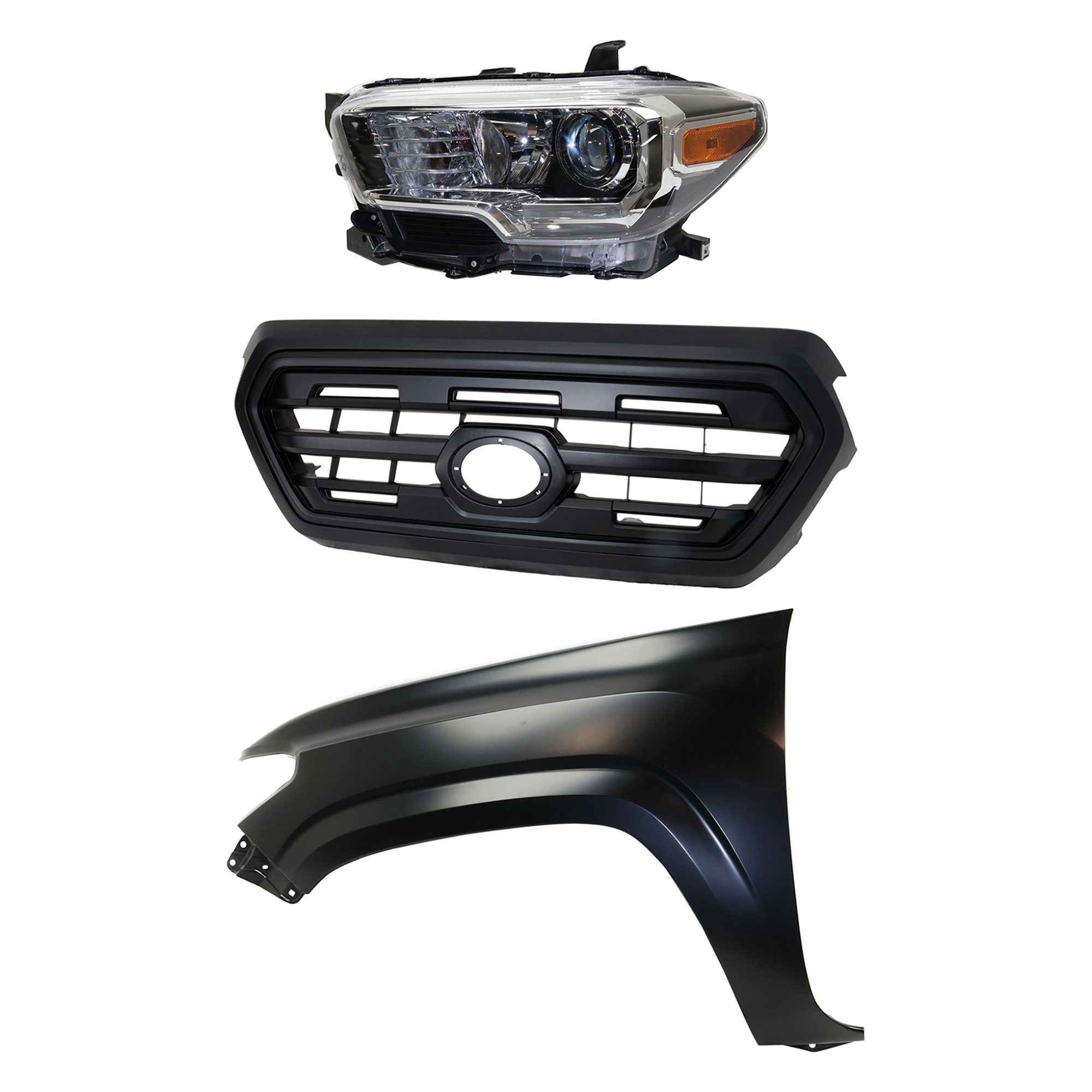 AM TACOMA 16-17 GRILLE 3 pc Kit with Fender and Headlight CAPA SKU KIT 031323-25402 Partslink TO1200407C TO1240261C TO2502243C OEM 5310004500C5-5381204110-811500