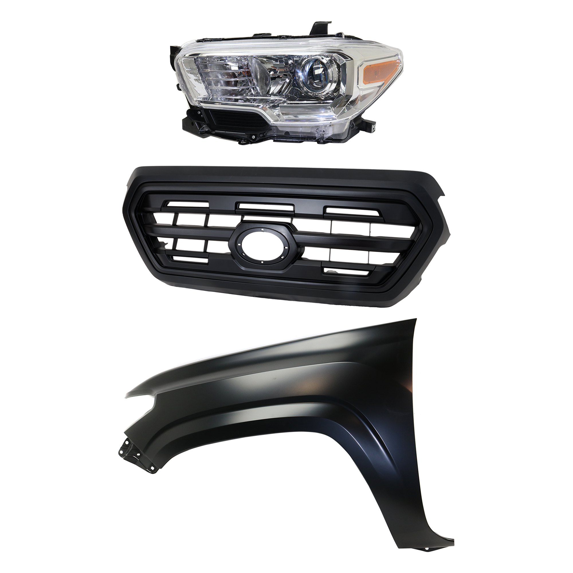 AM TACOMA 16-17 HEAD LAMP LH Assembly Halogen 3 pc Kit with Fender and Grille Assembly CAPA SKU KIT 031323-25502 Partslink TO1200407C TO1240261C TO2502242C OEM 5310004500C5-5381204110-811500