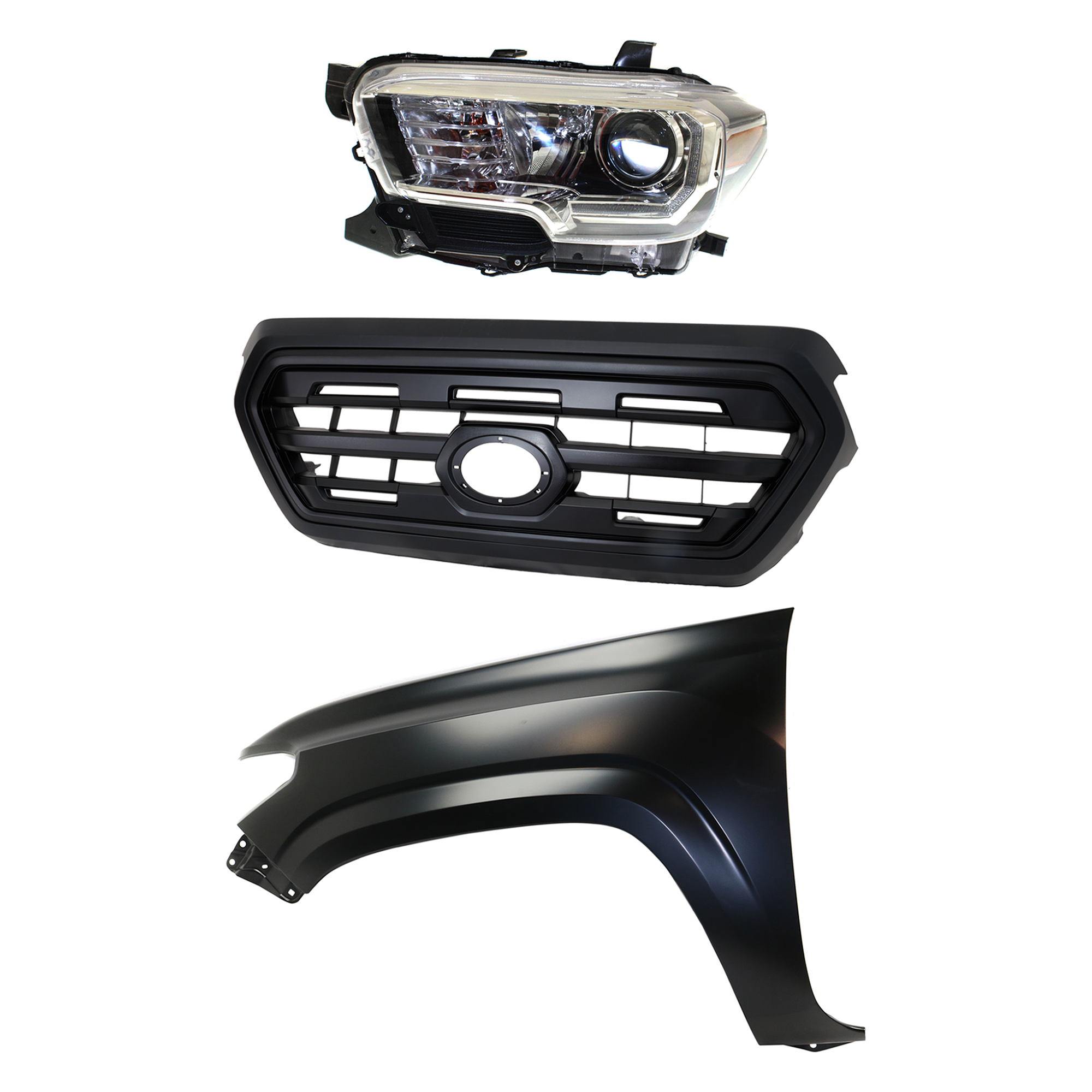 AM TACOMA 16-17 HEAD LAMP LH Assembly Halogen 3 pc Kit with Fender and Grille Assembly CAPA SKU KIT 031323-25602 Partslink TO1200407C TO1240261C TO2502244C OEM 5310004500C5-5381204110-811500
