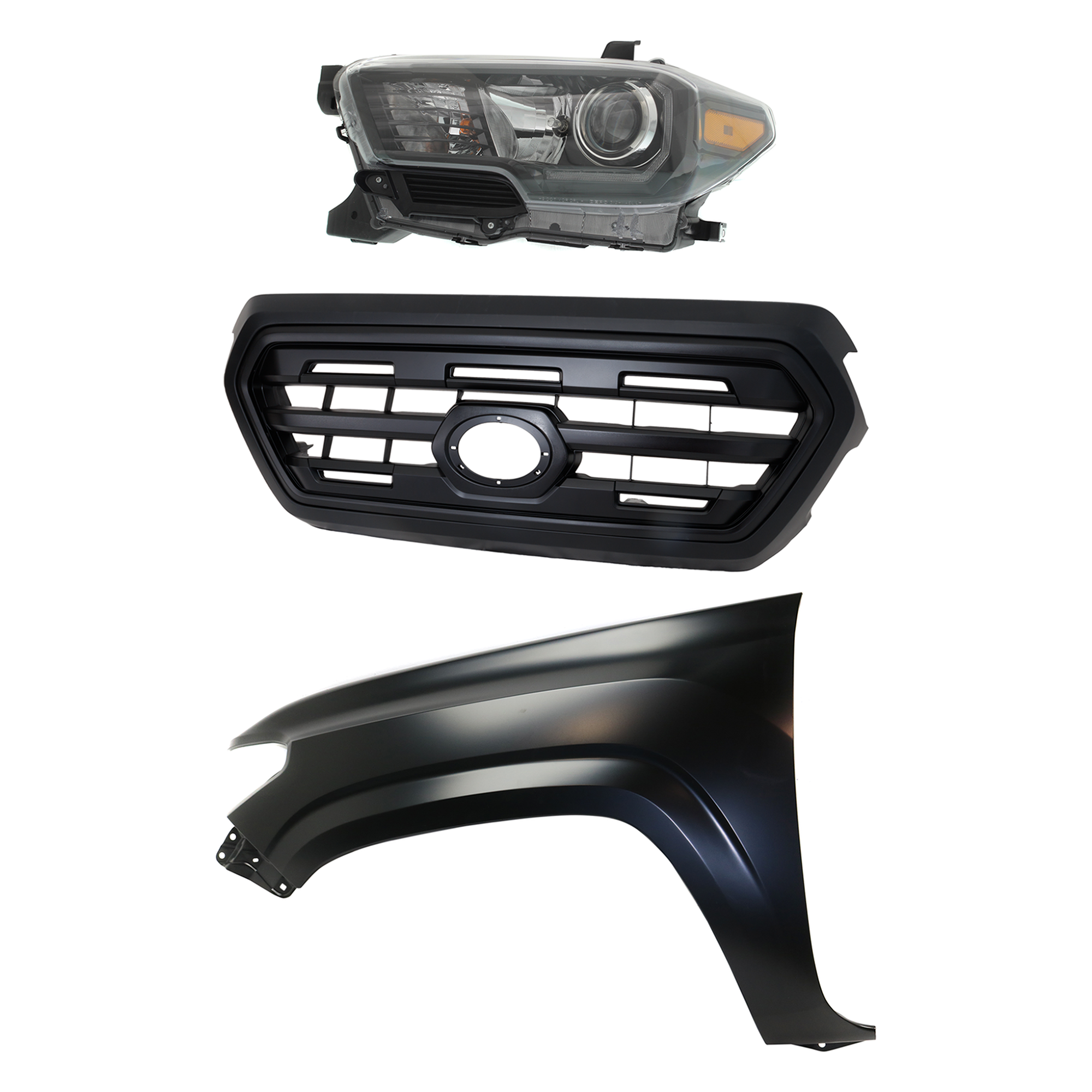 AM TACOMA 17-17 HEAD LAMP LH Assembly Halogen 3 pc Kit with Fender and Grille Assembly CAPA SKU KIT 031323-25702 Partslink TO1200407C TO1240261C TO2502254C OEM 5310004500C5-5381204110-811500