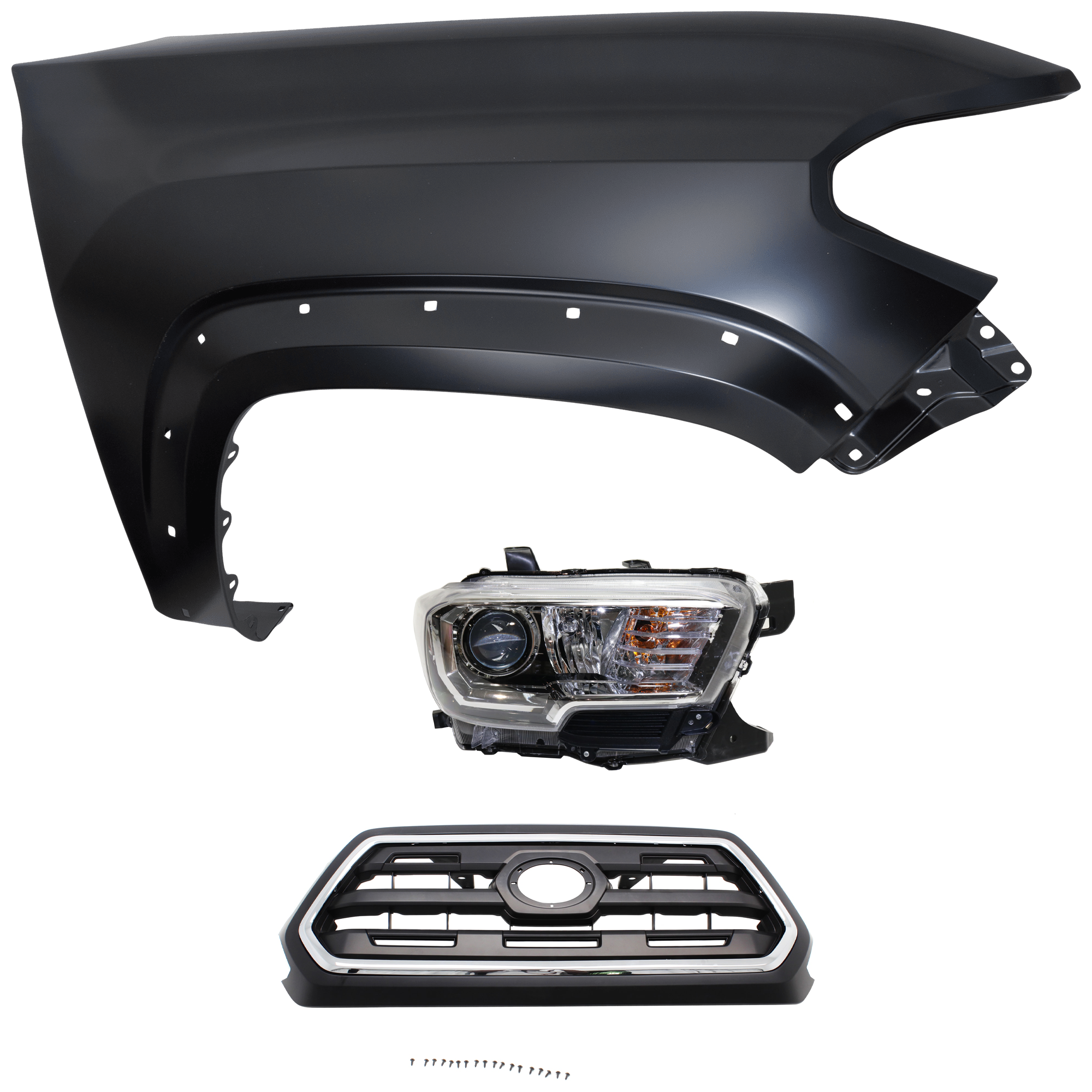AM TACOMA 16-17 HEAD LAMP RH Assembly Halogen 3 pc Kit with Fender and Grille Assembly CAPA SKU KIT 031323-25801 Partslink TO1200408C TO1241262C TO2503243C OEM 5310004510C8-5381104120-811100