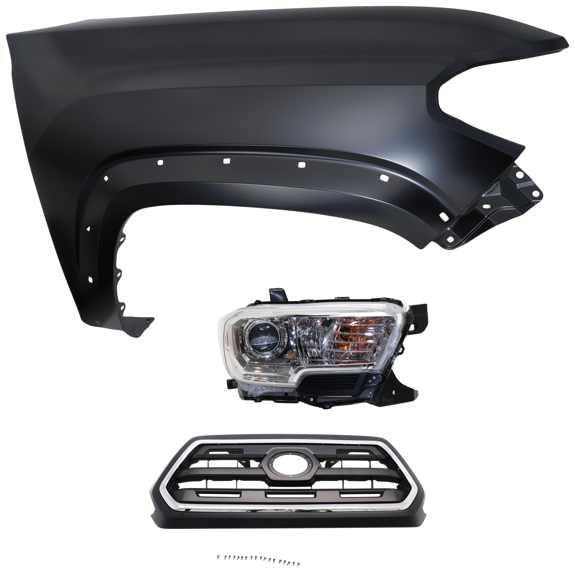 AM TACOMA 16-17 HEAD LAMP RH Assembly Halogen 3 pc Kit with Fender and Grille Assembly CAPA SKU KIT 031323-25901 Partslink TO1200408C TO1241262C TO2503242C OEM 5310004510C8-5381104120-811100