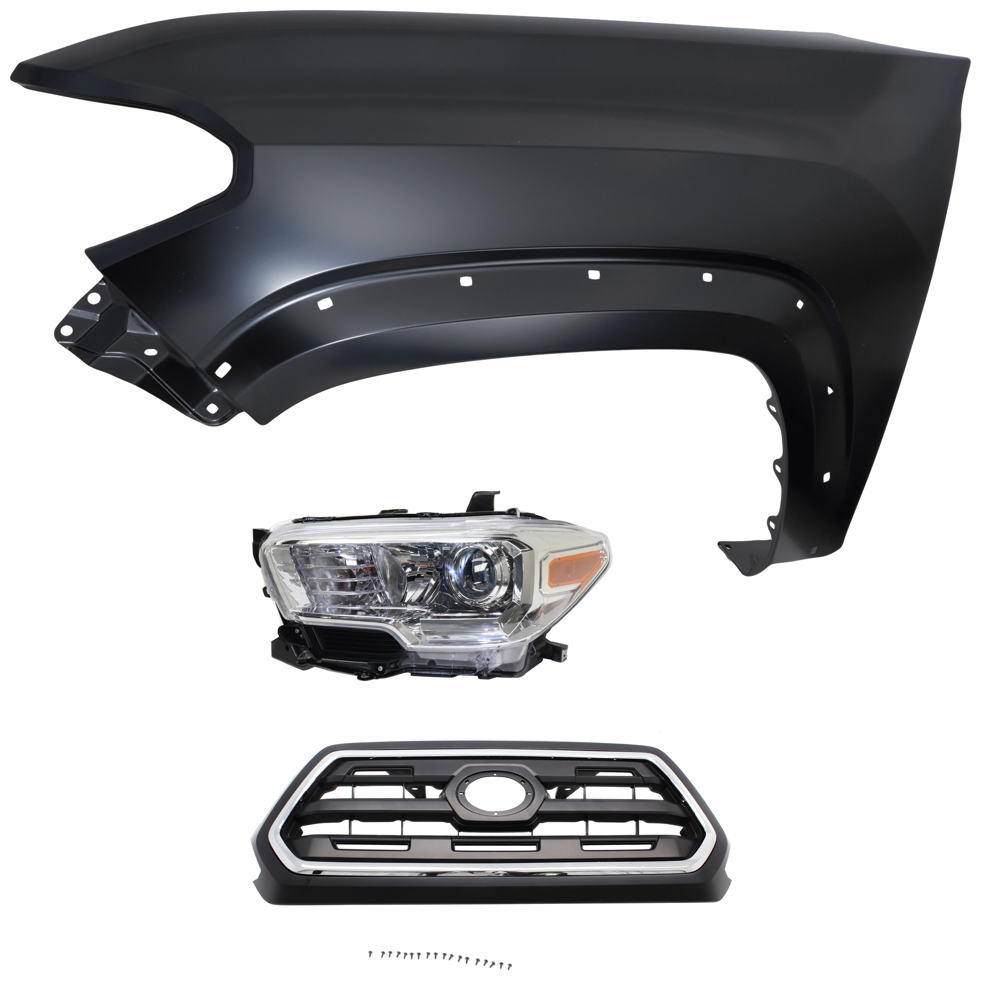 AM TACOMA 16-17 HEAD LAMP LH Assembly Halogen 3 pc Kit with Fender and Grille Assembly CAPA SKU KIT 031323-25902 Partslink TO1200408C TO1240262C TO2502242C OEM 5310004510C8-5381204120-811500