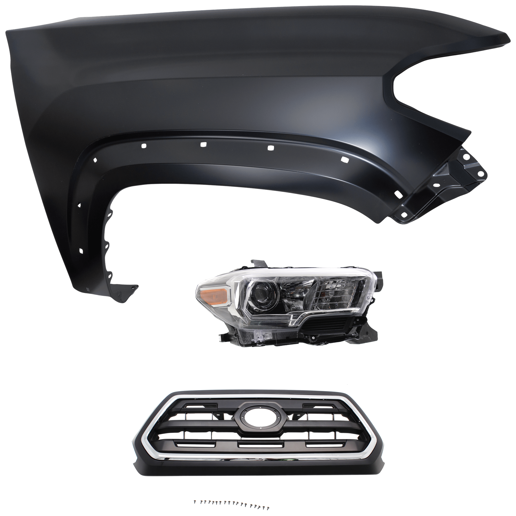 AM TACOMA 16-17 HEAD LAMP RH Assembly Halogen 3 pc Kit with Fender and Grille Assembly CAPA SKU KIT 031323-26001 Partslink TO1200408C TO1241262C TO2503244C OEM 5310004510C8-5381104120-811100
